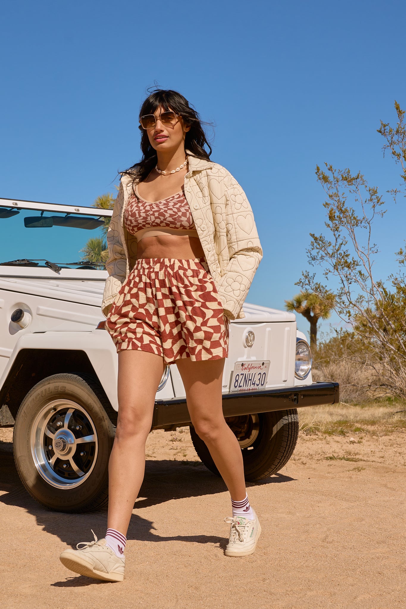 Jessie - Cotton Towelling Shorts in Amara Grid
