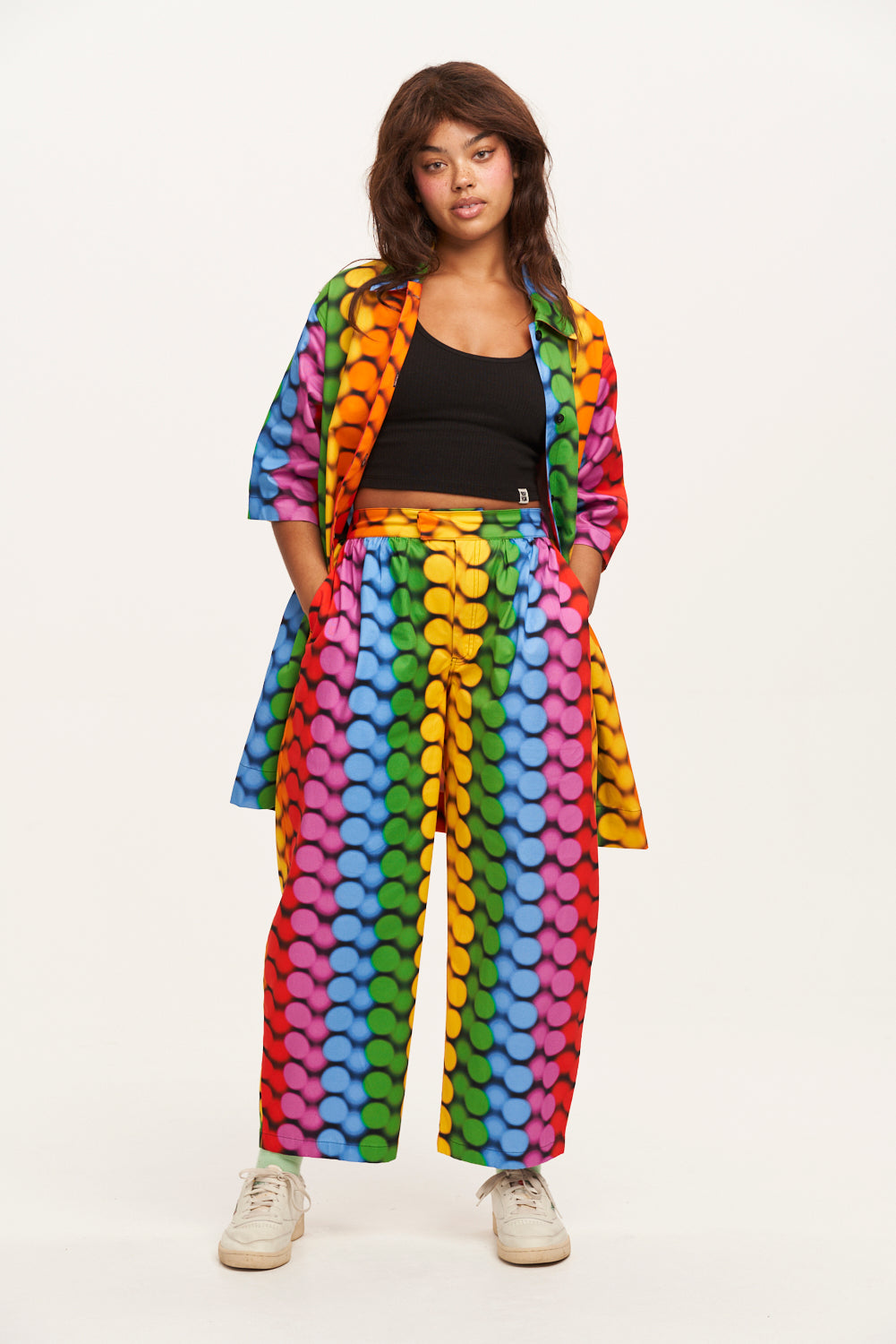 Beau - Barrel Leg Cotton Trousers in Good Vibrations Print