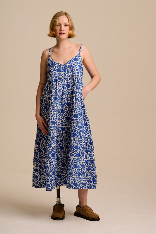 Mable - Cotton Dress in Blue Floral