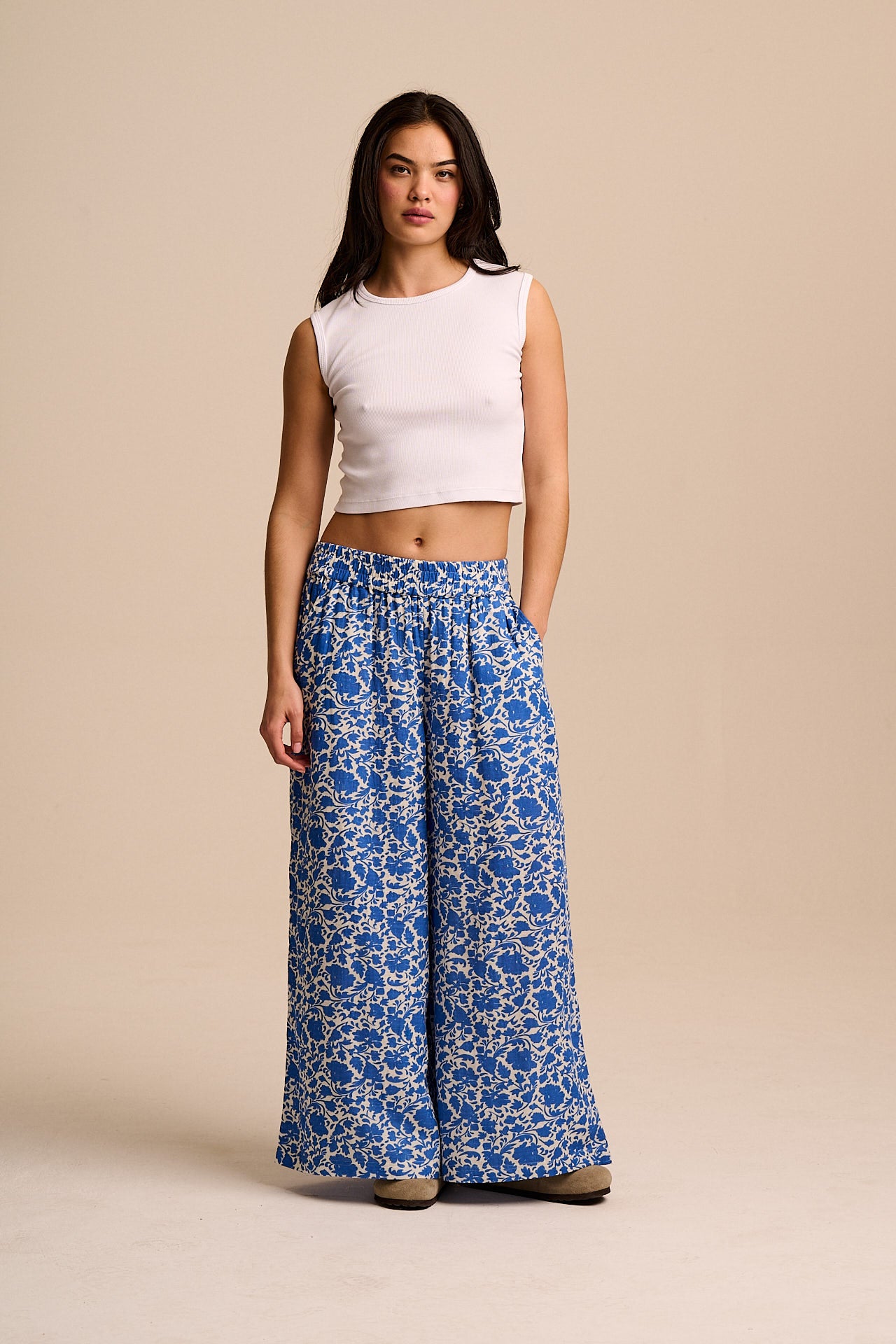Maddie - Cotton Trousers in Summer Edit Blue Floral