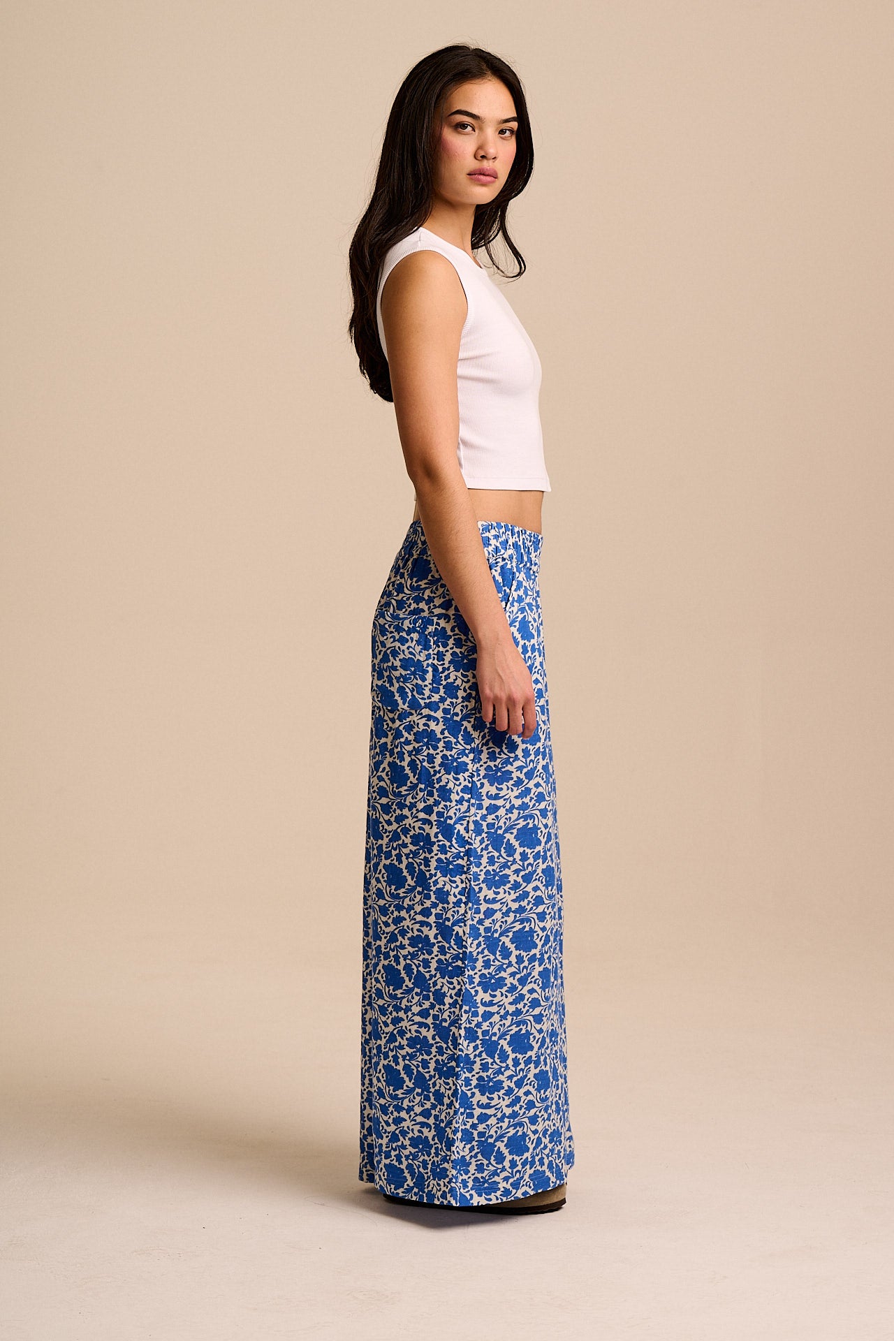 Maddie - Cotton Trousers in Summer Edit Blue Floral