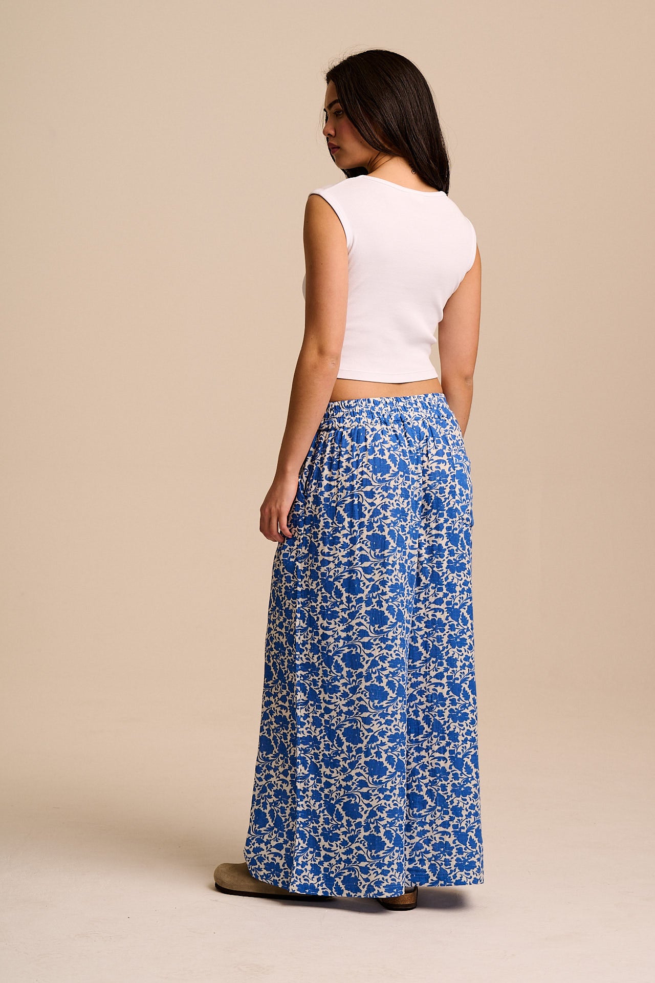 Maddie - Cotton Trousers in Summer Edit Blue Floral
