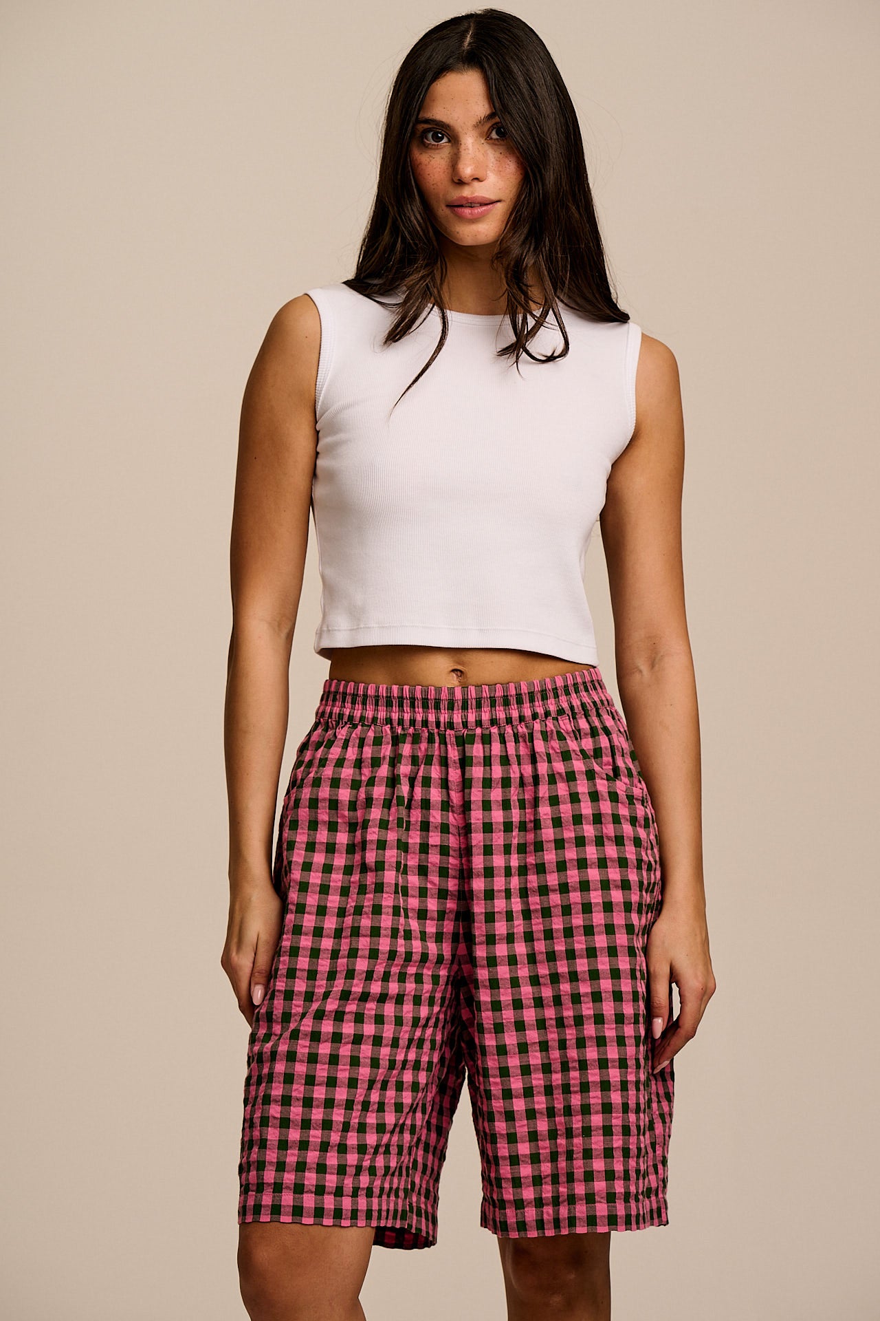 Madero - Cotton Shorts in Pink & Green Gingham