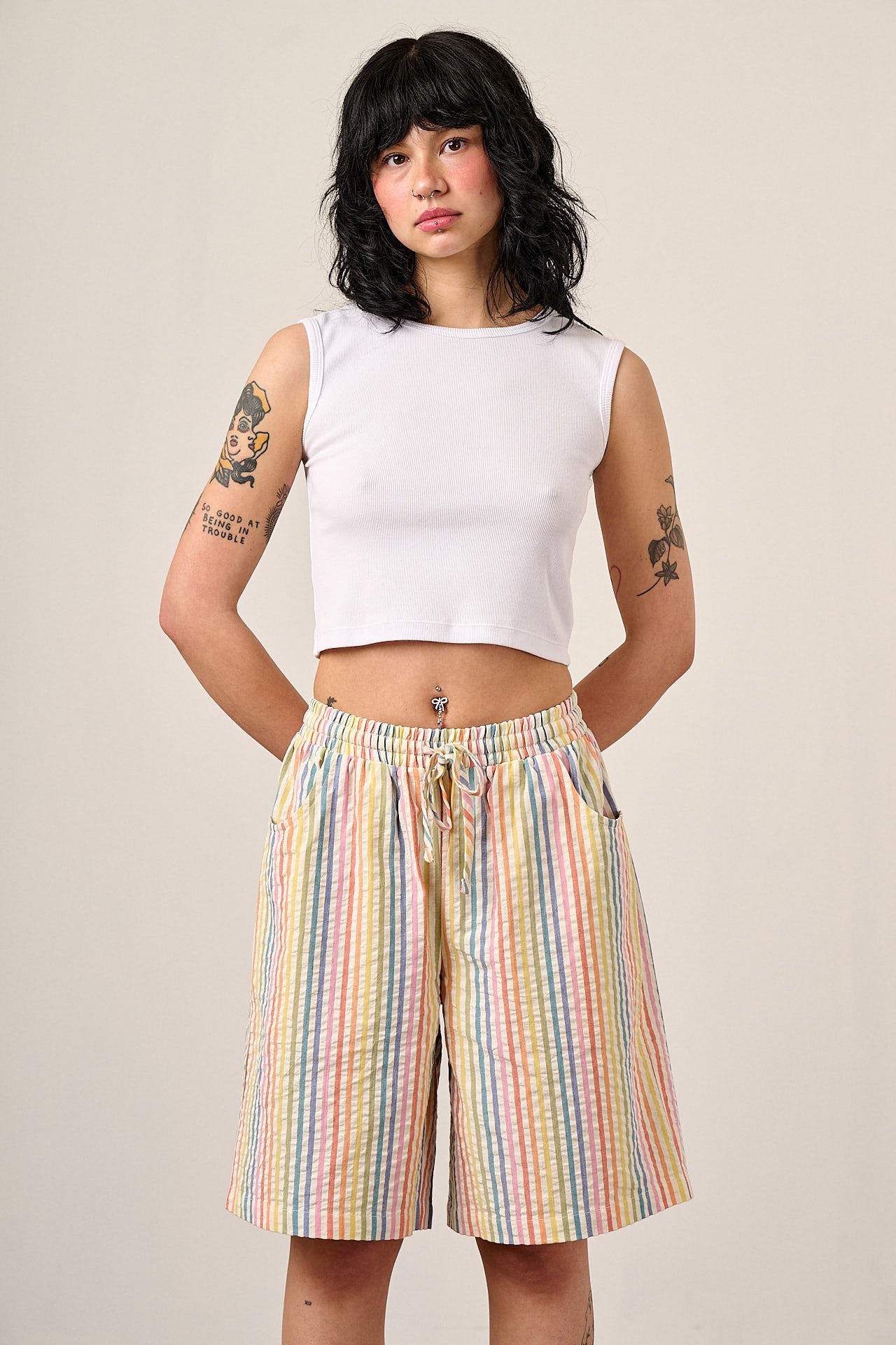 Madero - Cotton Shorts in Vintage Rainbow Stripe