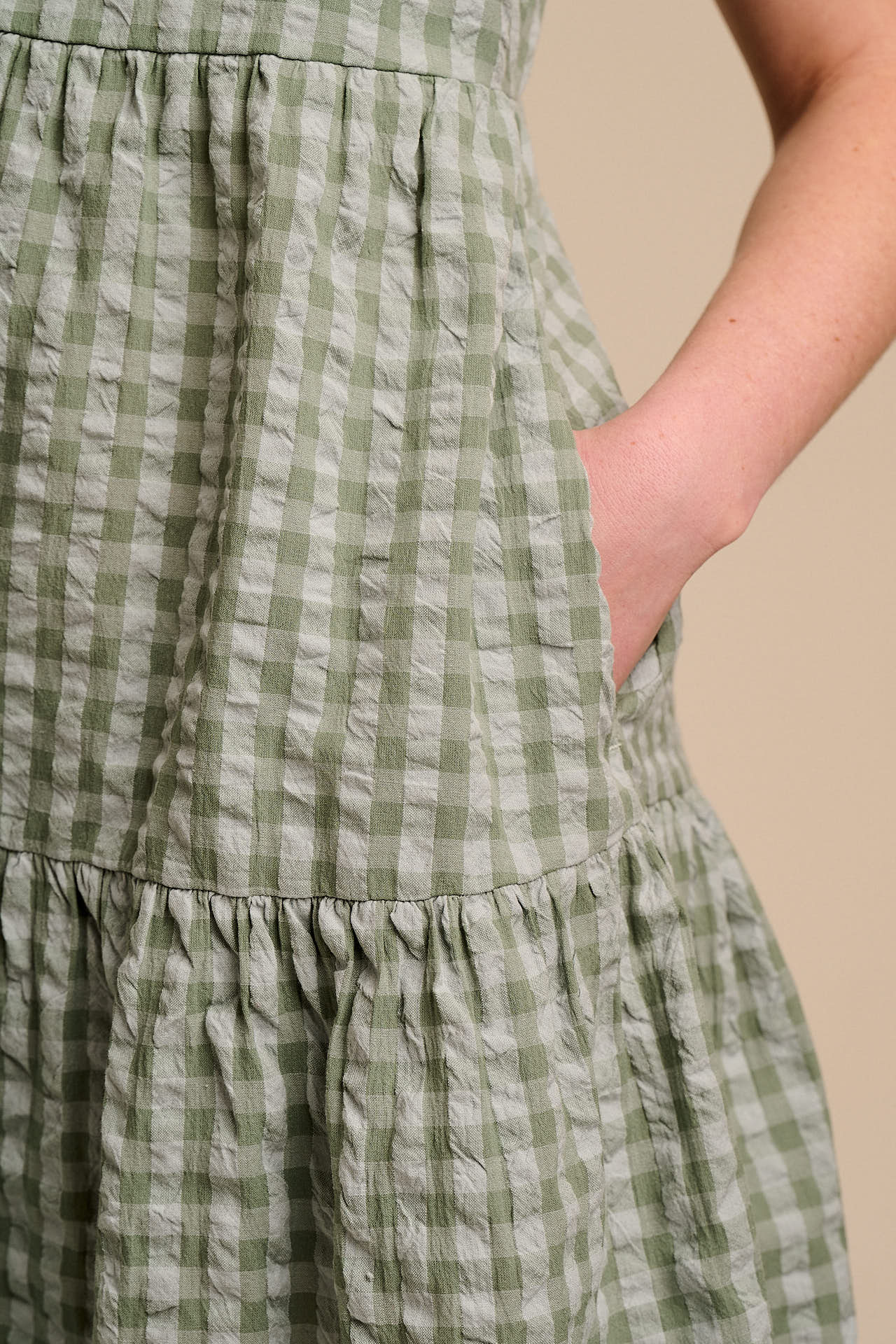 Mae - Cotton Mini Dress in Green Gingham