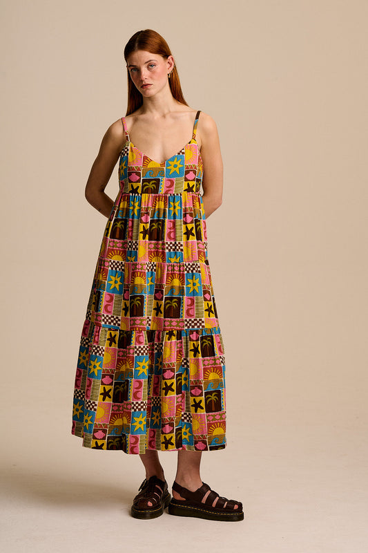 Mable - Cotton Dress in Multi Coastal Print