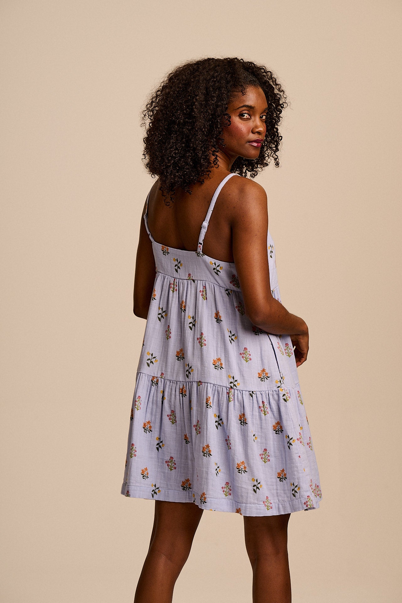 Mae - Cotton Mini Dress in Blue Walled Bloom