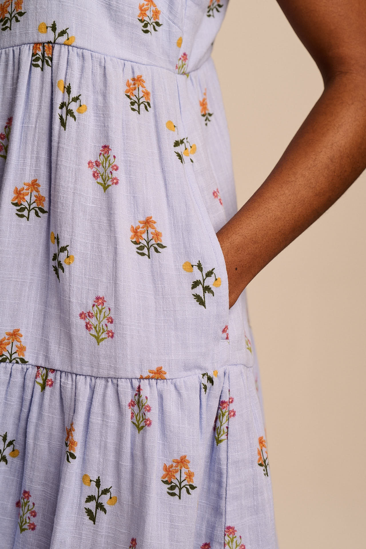 Mae - Cotton Mini Dress in Blue Walled Bloom