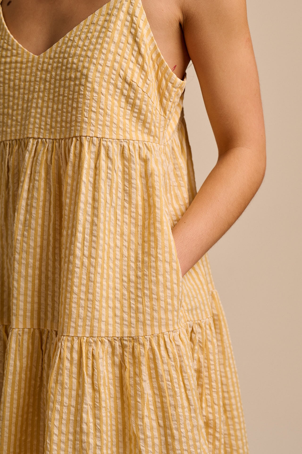 Mae - Cotton Mini Dress in Yellow Stripe