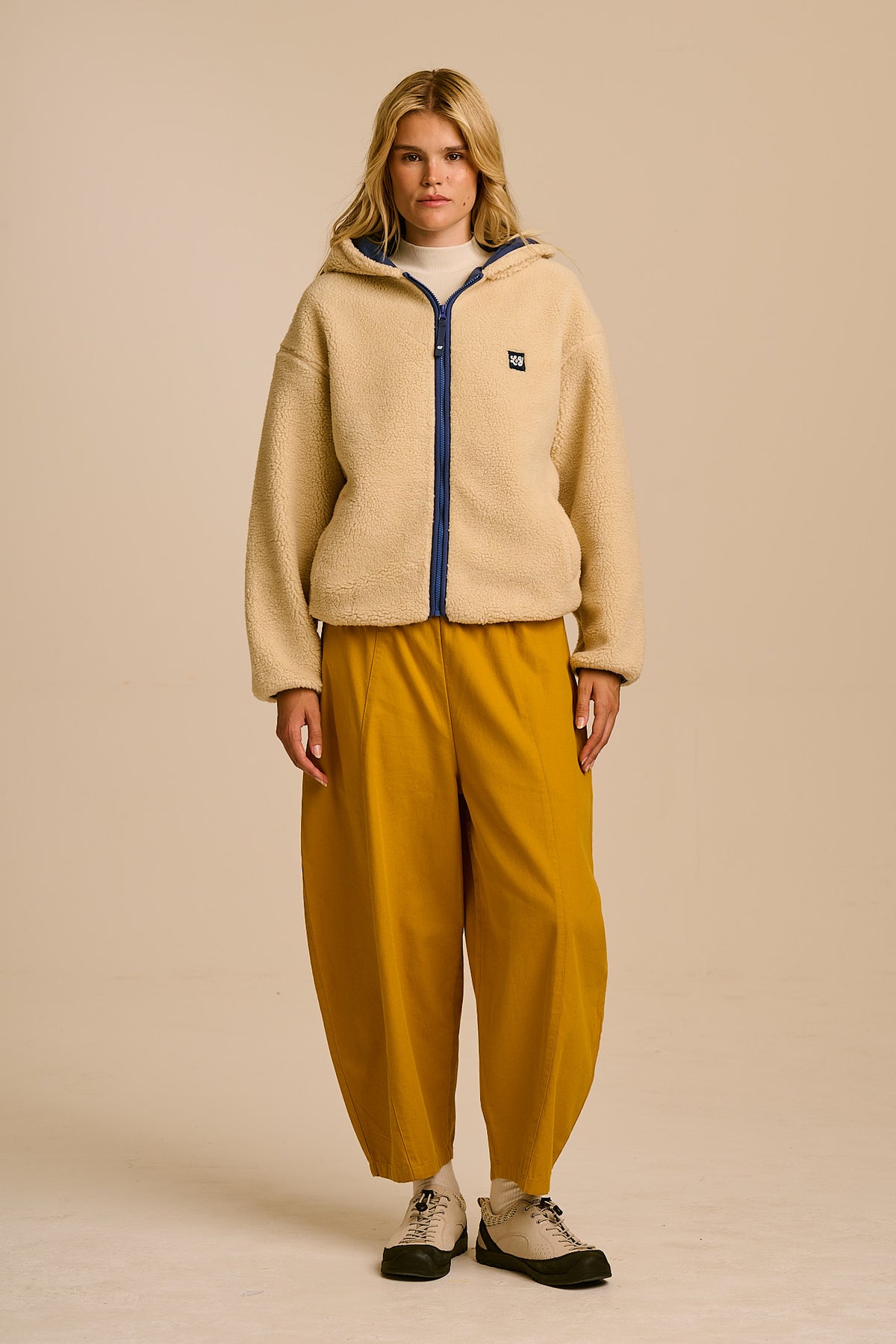 Misha - Borg Fleece Jacket in Cream with Navy Lining