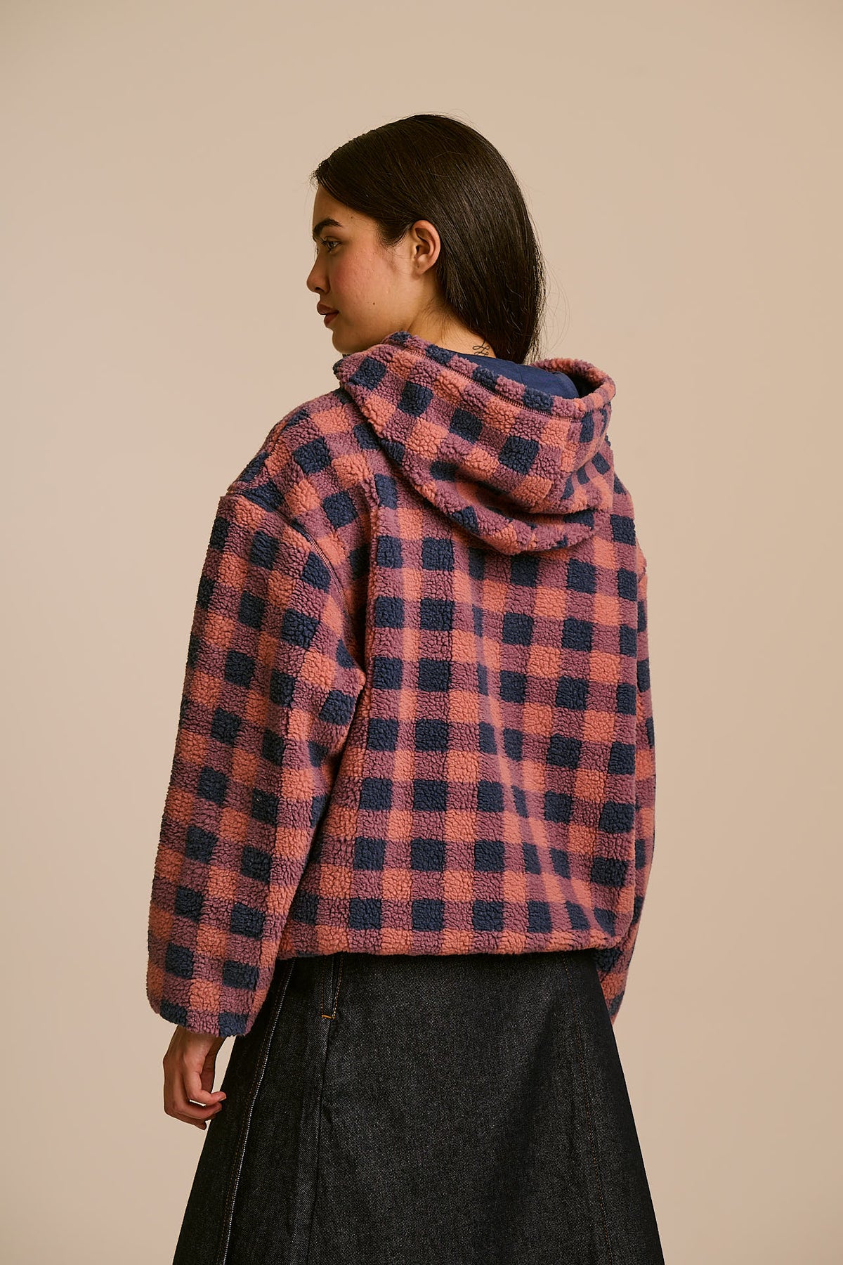 Misha - Fleece Jacket in Blue and Pink Check