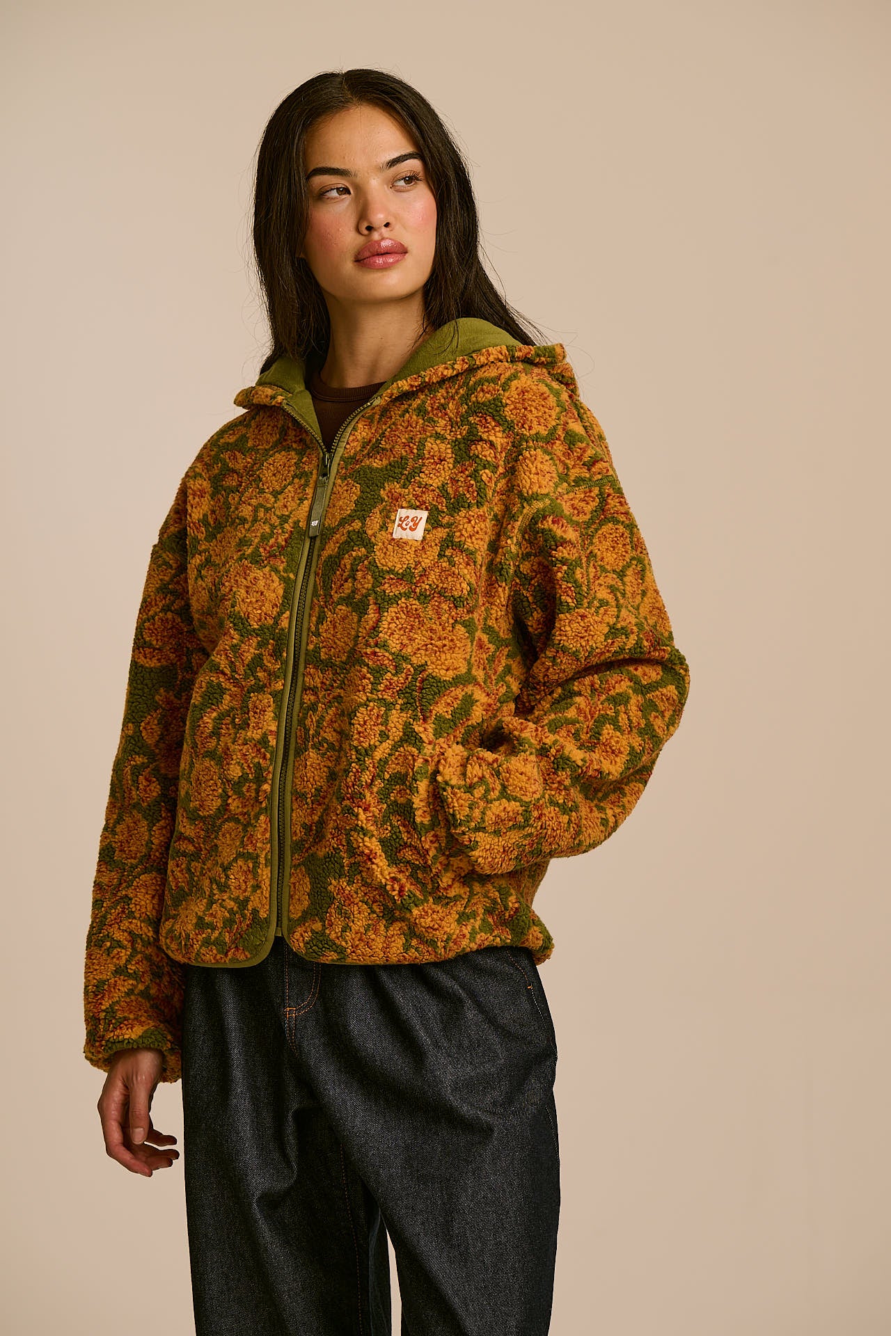 Misha - Borg Fleece Jacket in Green Palace Floral