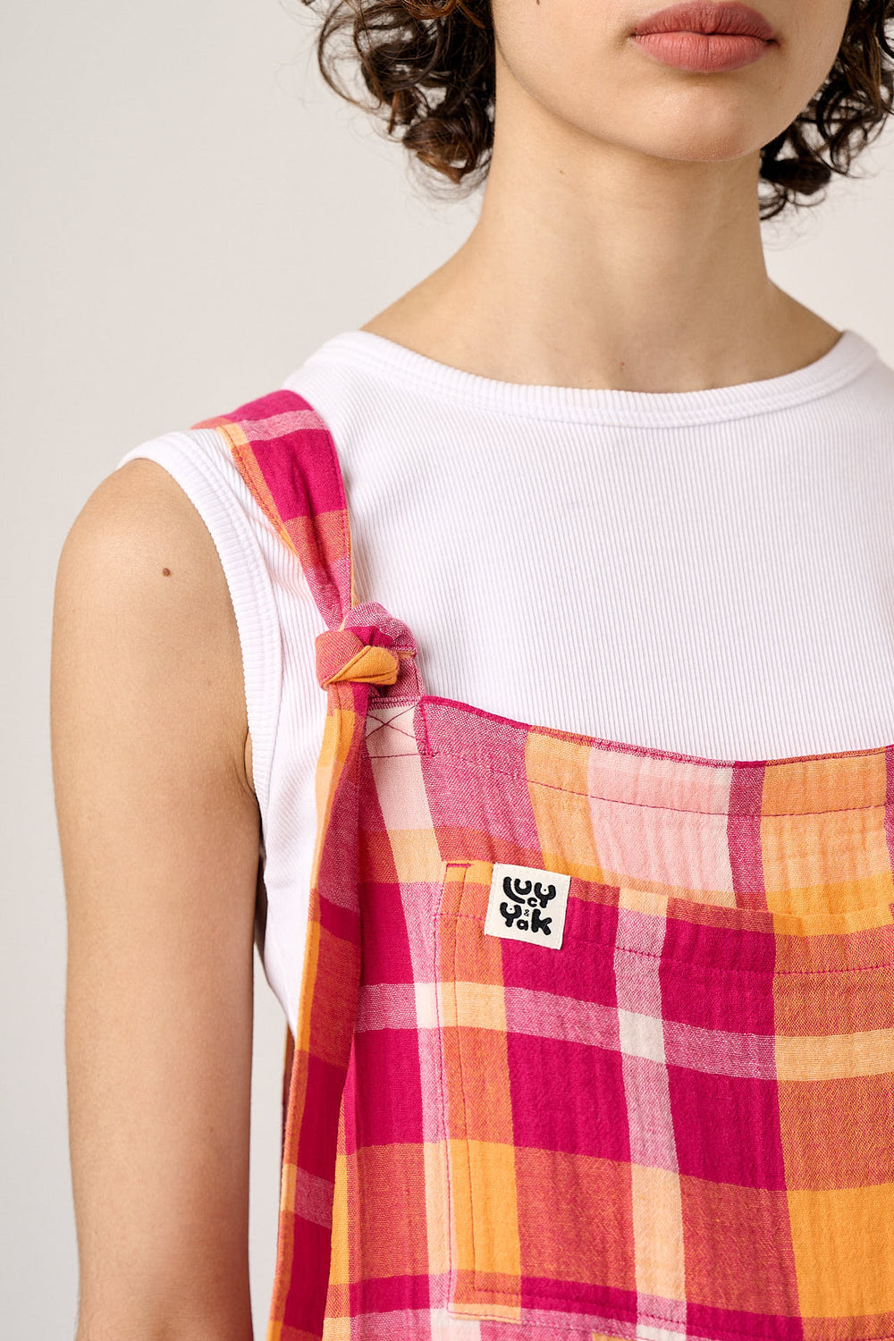 Miyada - Cotton Dungaree in Orange & Pink Check