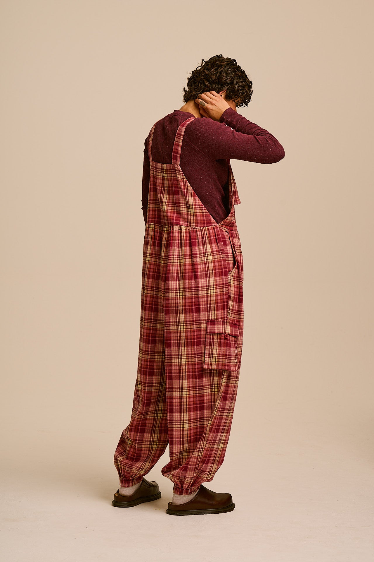 Miyada - Brushed Cotton Dungarees in Pink and Red Check
