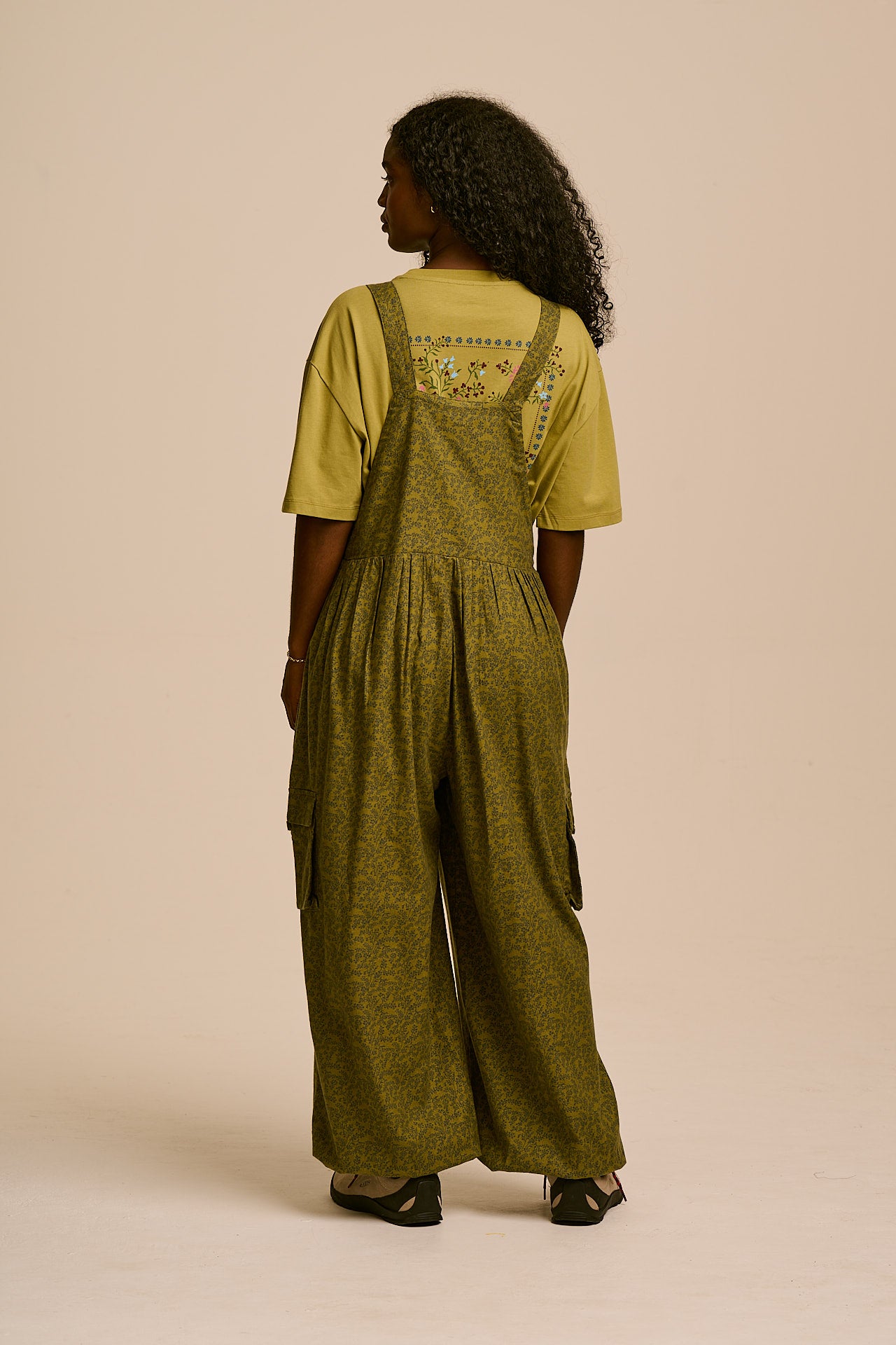 Miyada - Brushed Cotton Dungarees in Green Palace Ditsy Floral