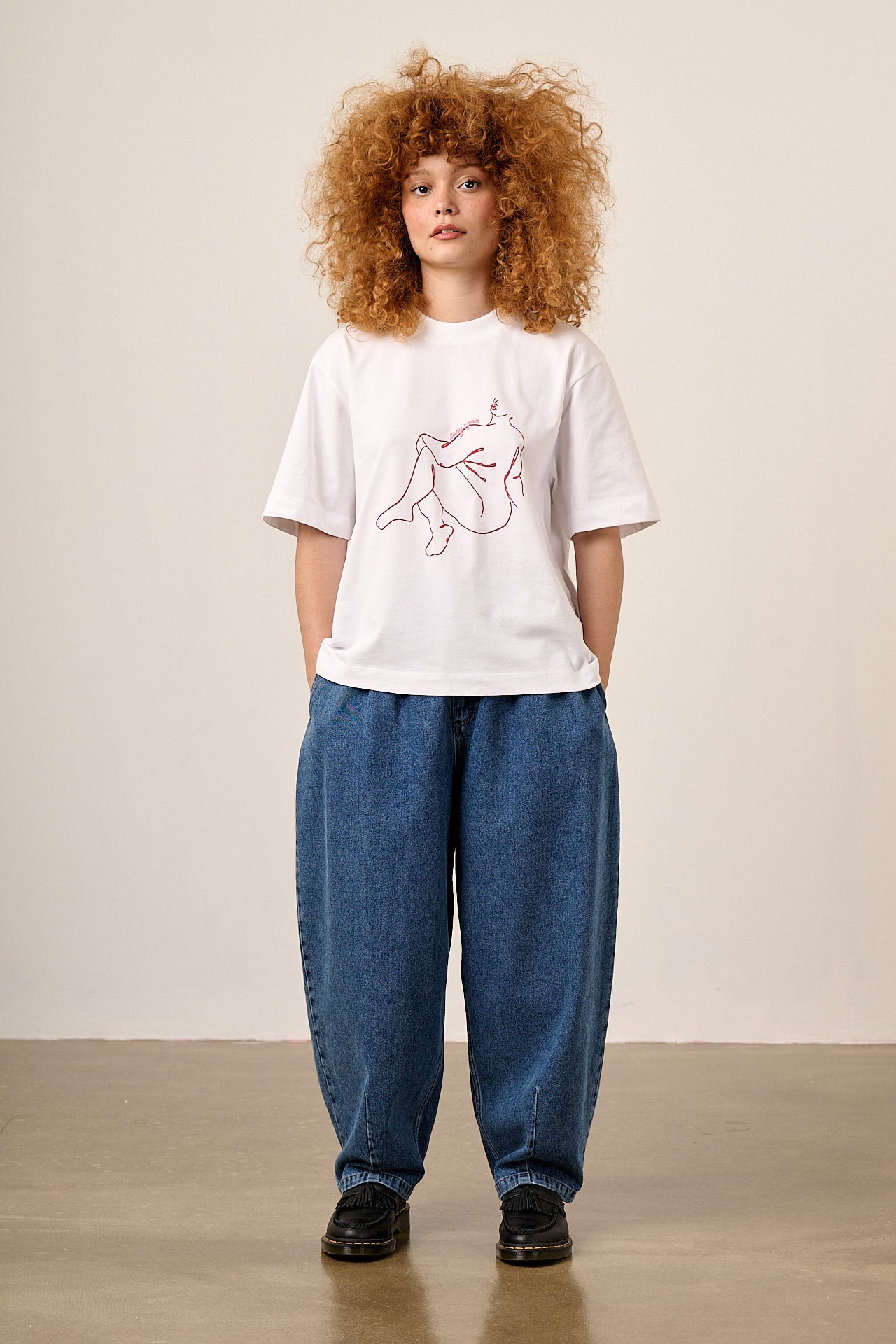 Noa - Cotton Boxy T-Shirt in White Bodies Print