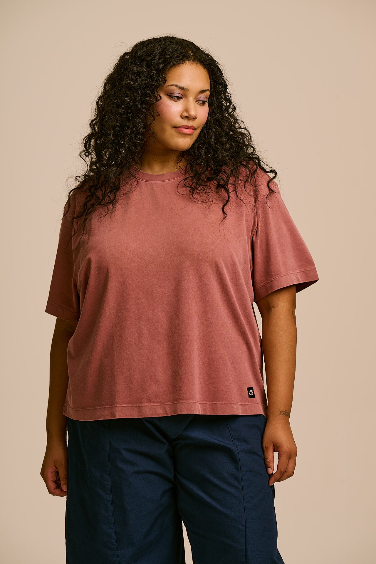 Noa - Cotton Boxy T-Shirt in Washed Pink