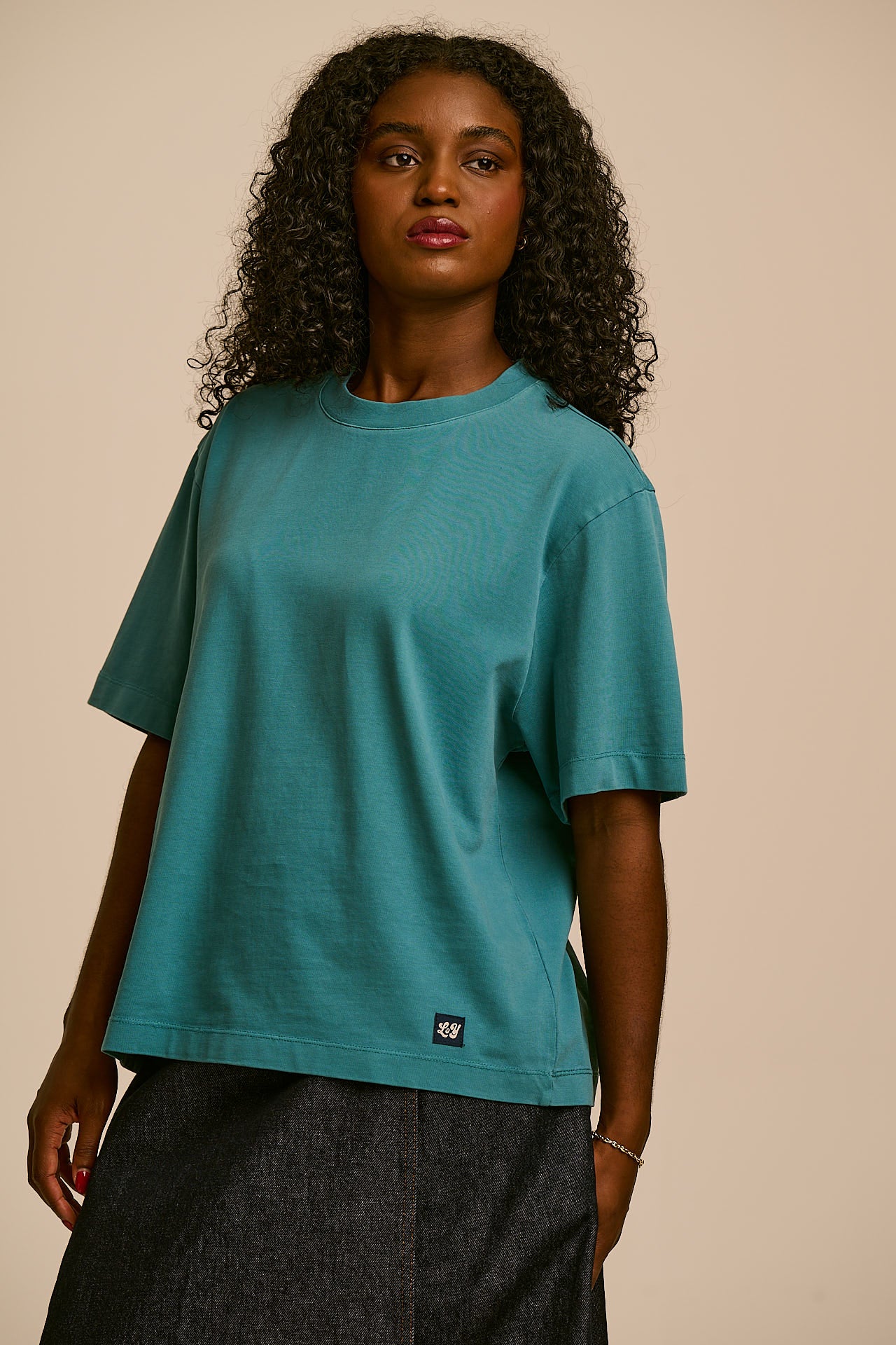 Noa - Cotton Boxy T-Shirt in Washed Dragonfly Blue