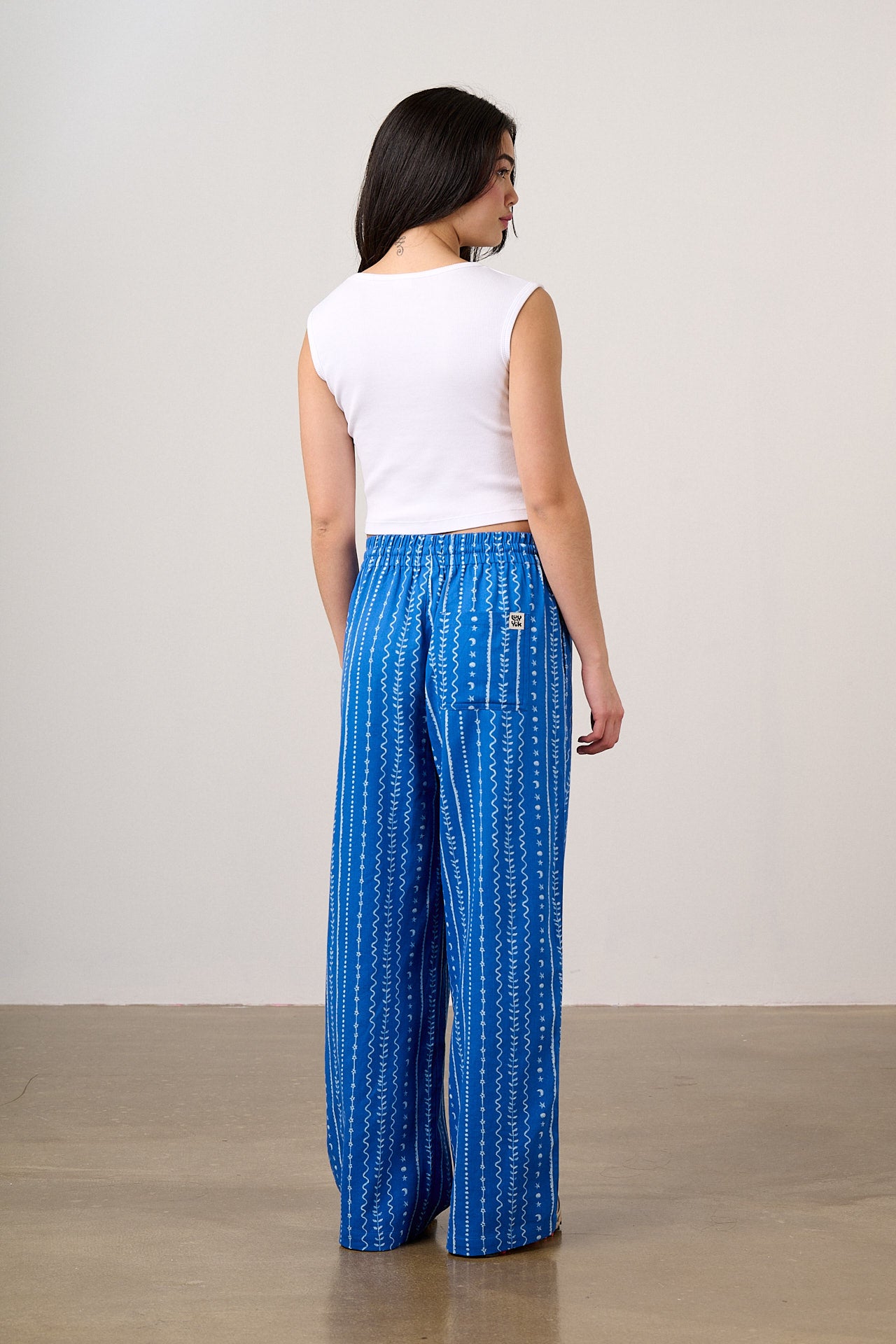 Norris - Wide Leg Cotton Trousers in Blue & White Folk Stripe