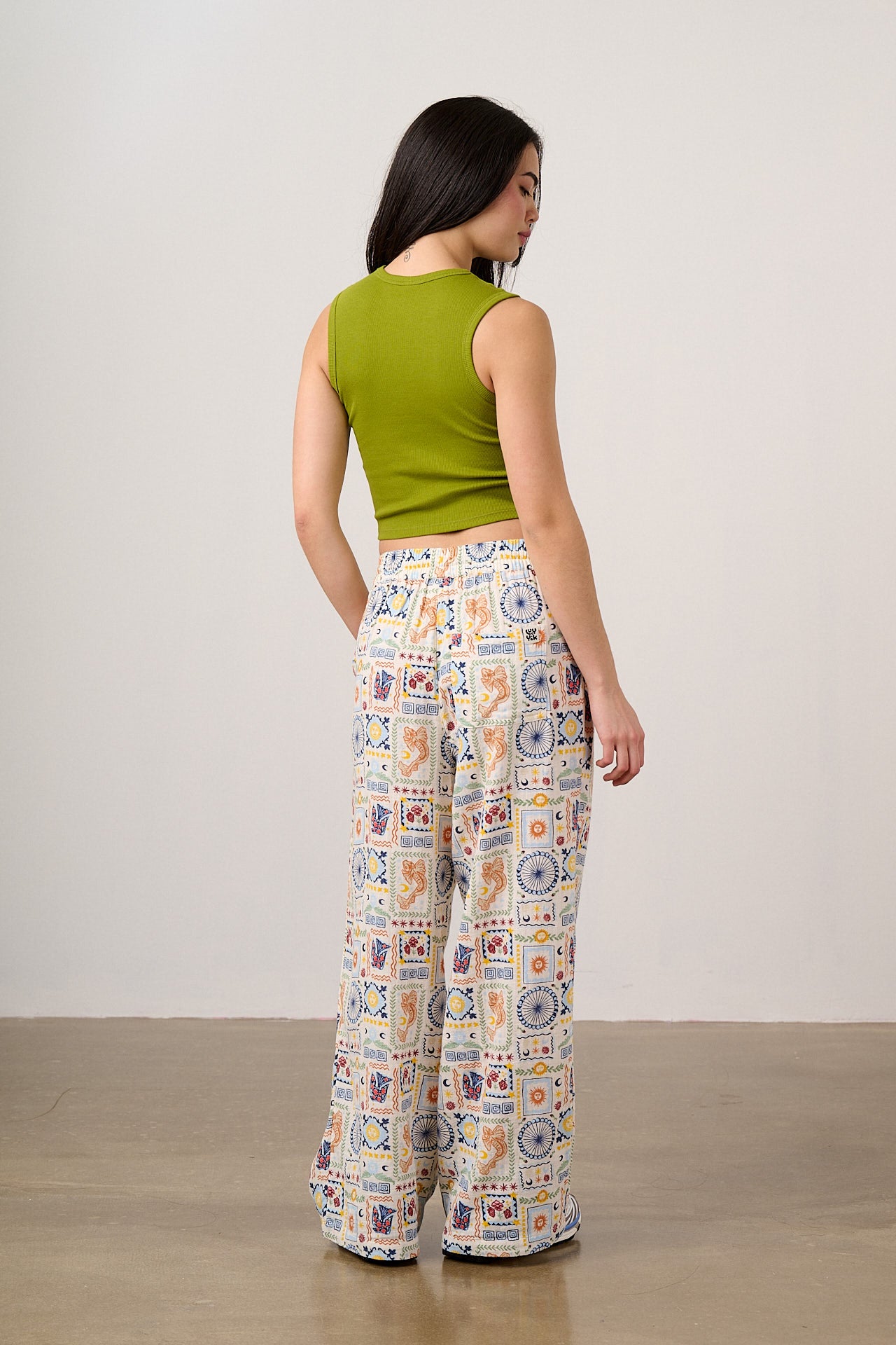 Norris - Cotton Trousers in Ecru Cosmic Folk Tile