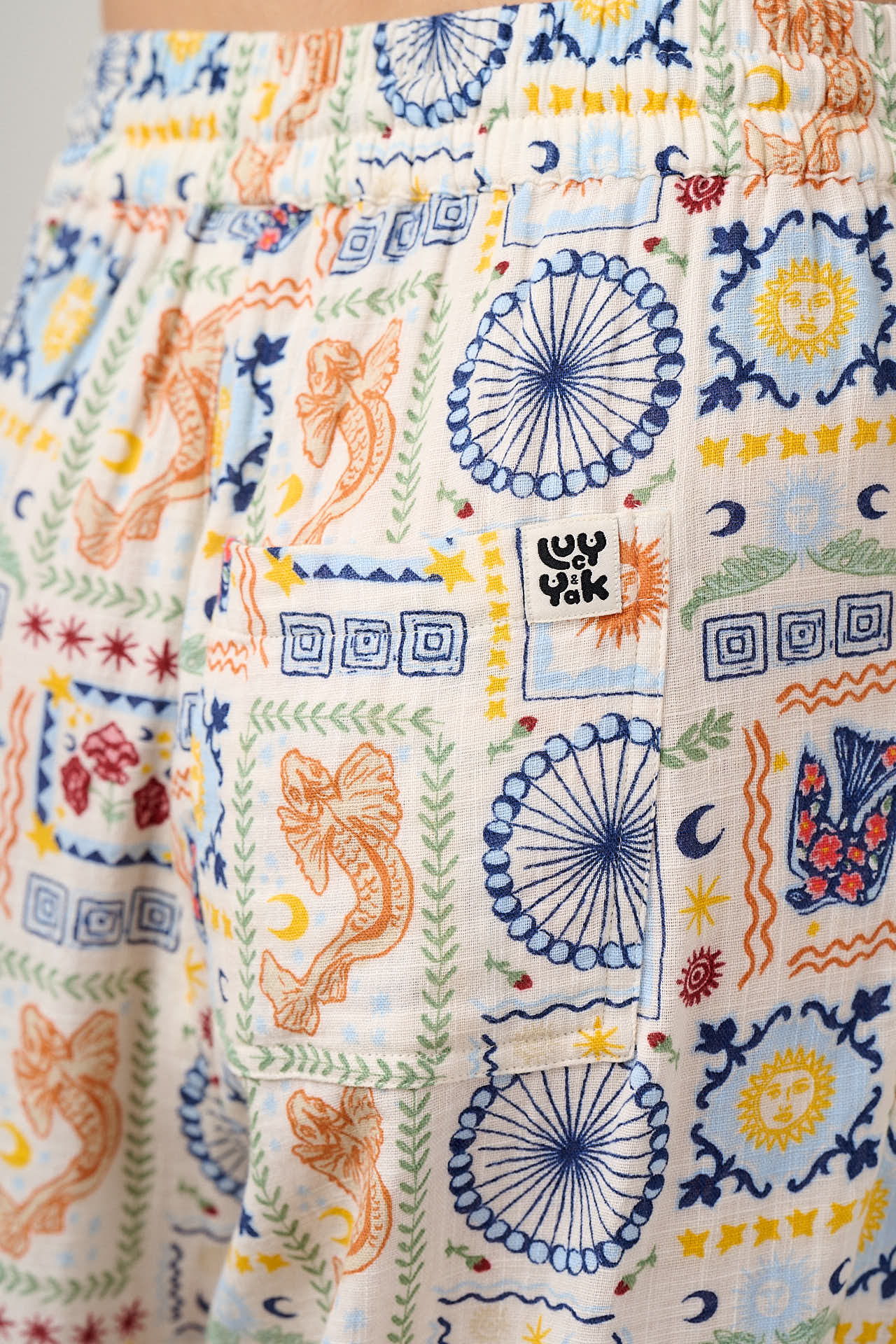 Norris - Cotton Trousers in Ecru Cosmic Folk Tile