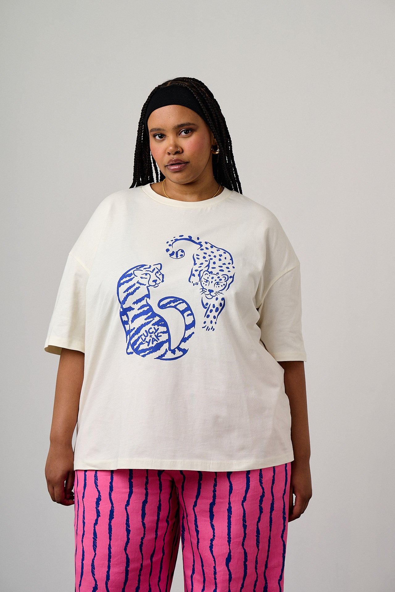 Benny - Oversized Cotton T-Shirt in Ecru Tiger