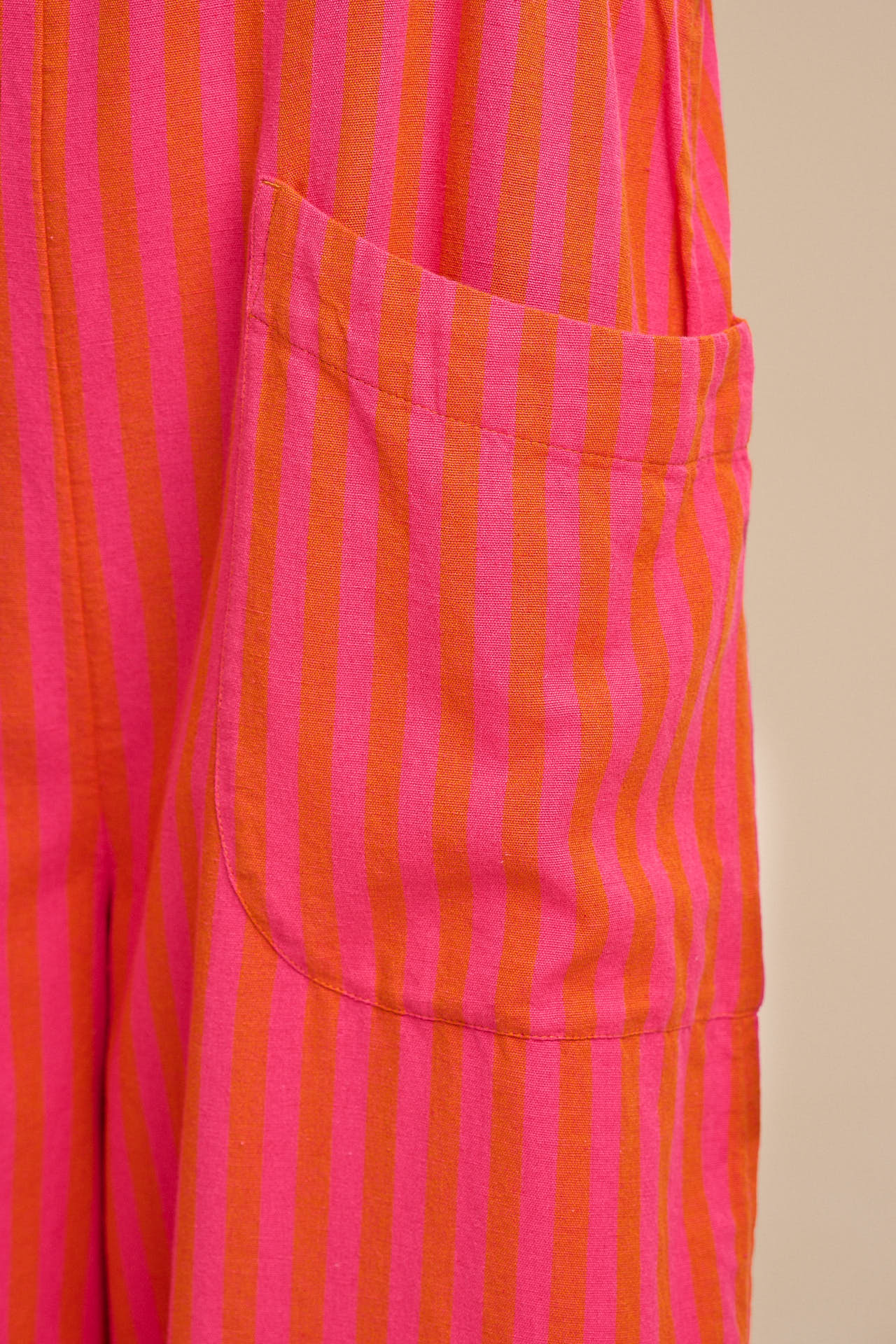 Oaxaca - Cotton Barrel Dungarees in Pink & Orange Stripe