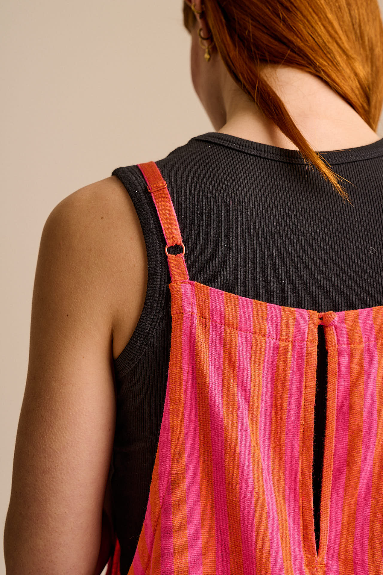Oaxaca - Cotton Barrel Dungarees in Pink & Orange Stripe
