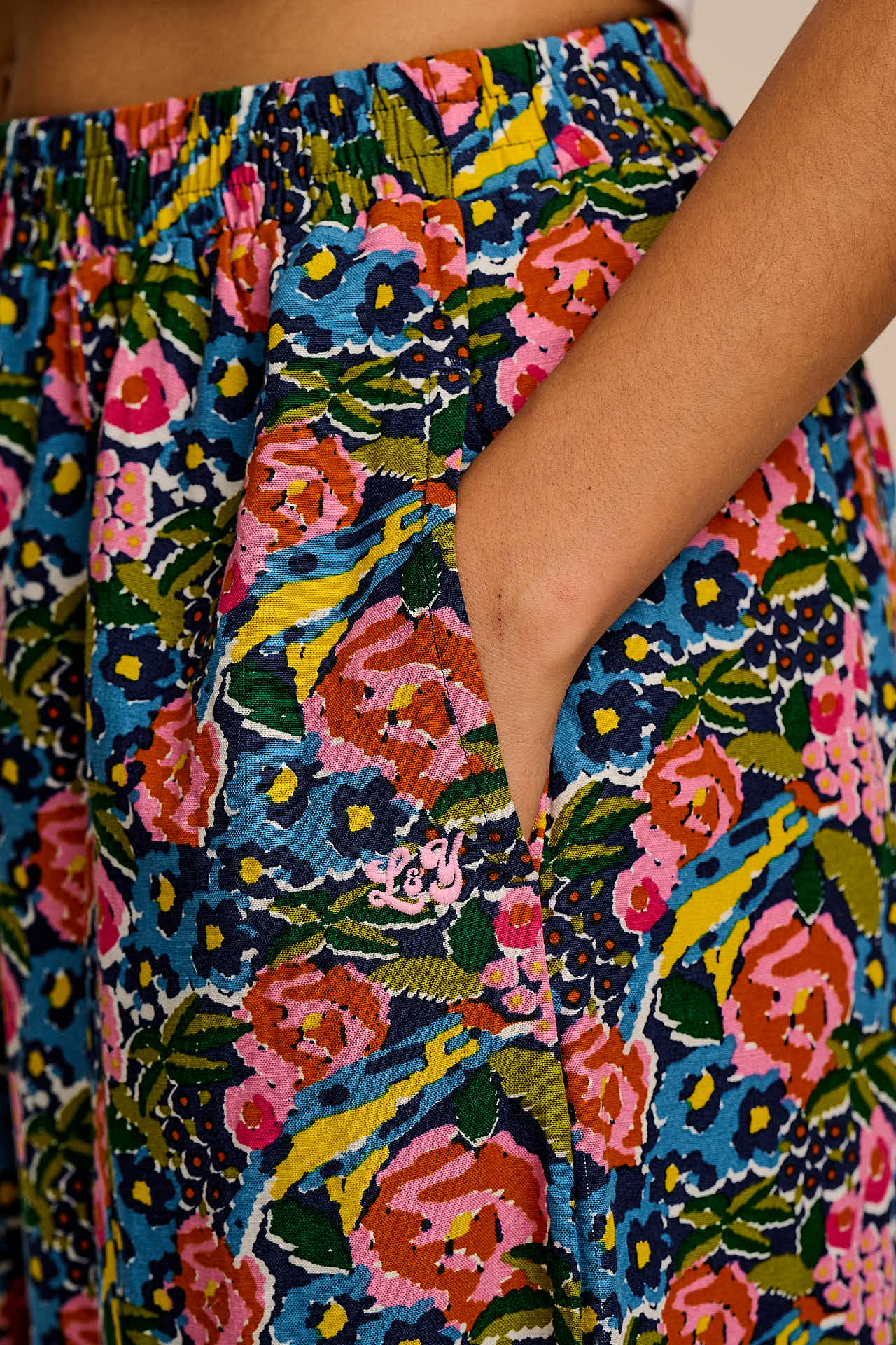 Obregon - Cotton & Viscose Barrel Leg Trousers in Blue Birdie Floral