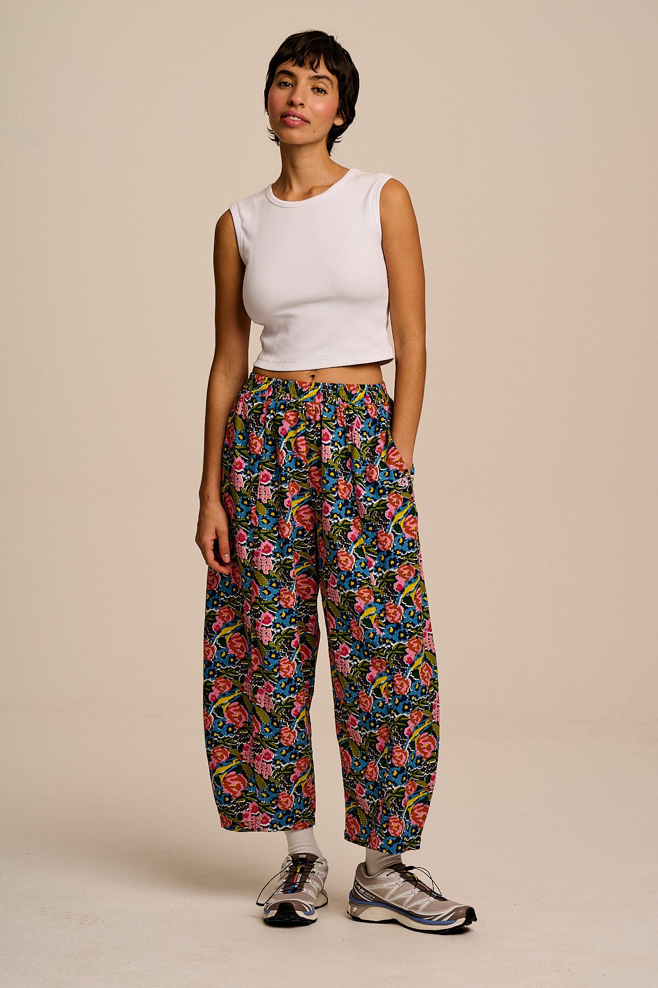 Obregon - Cotton & Viscose Barrel Leg Trousers in Blue Birdie Floral