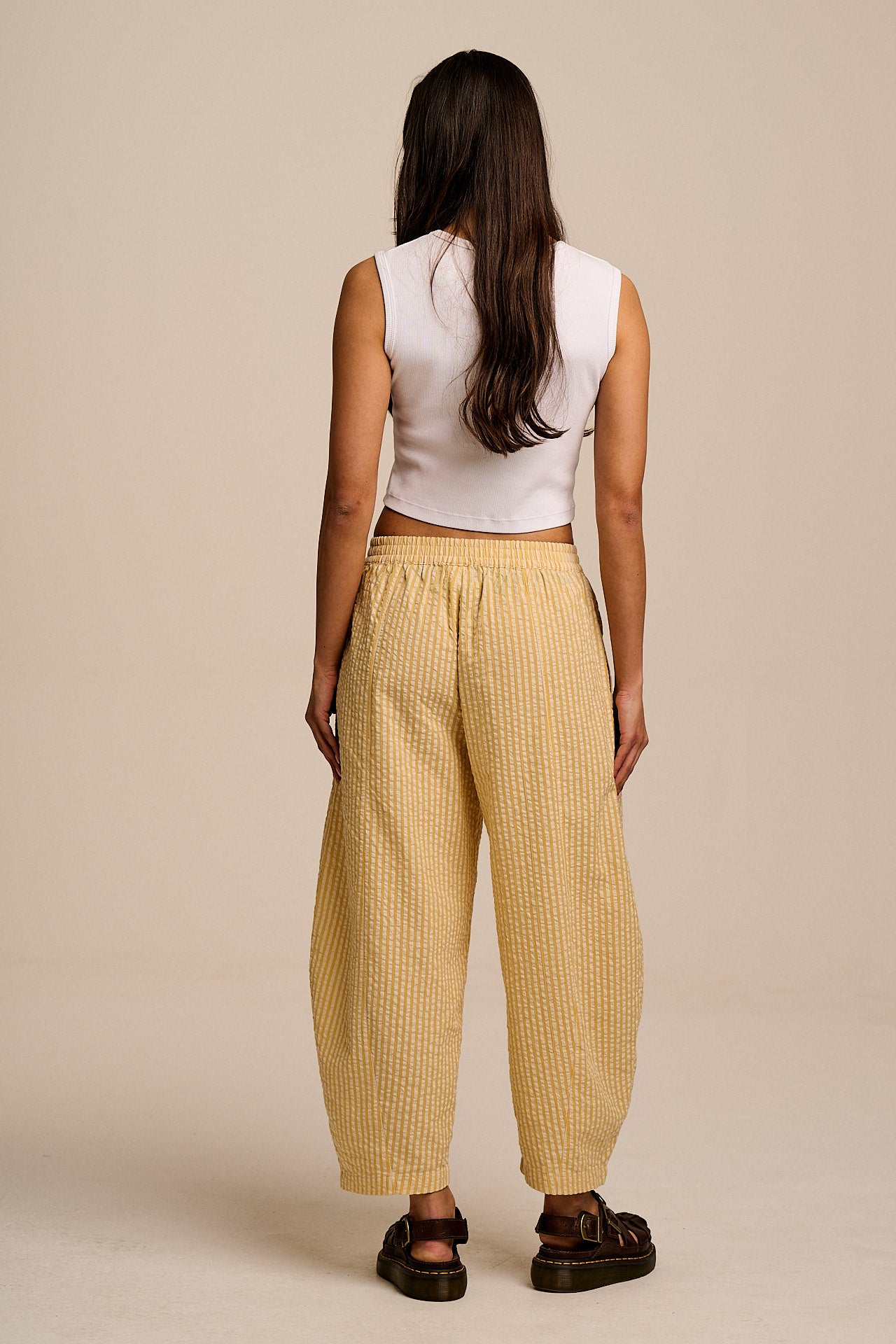 Obregon - Barrel Leg Cotton Trousers in Yellow Stripe