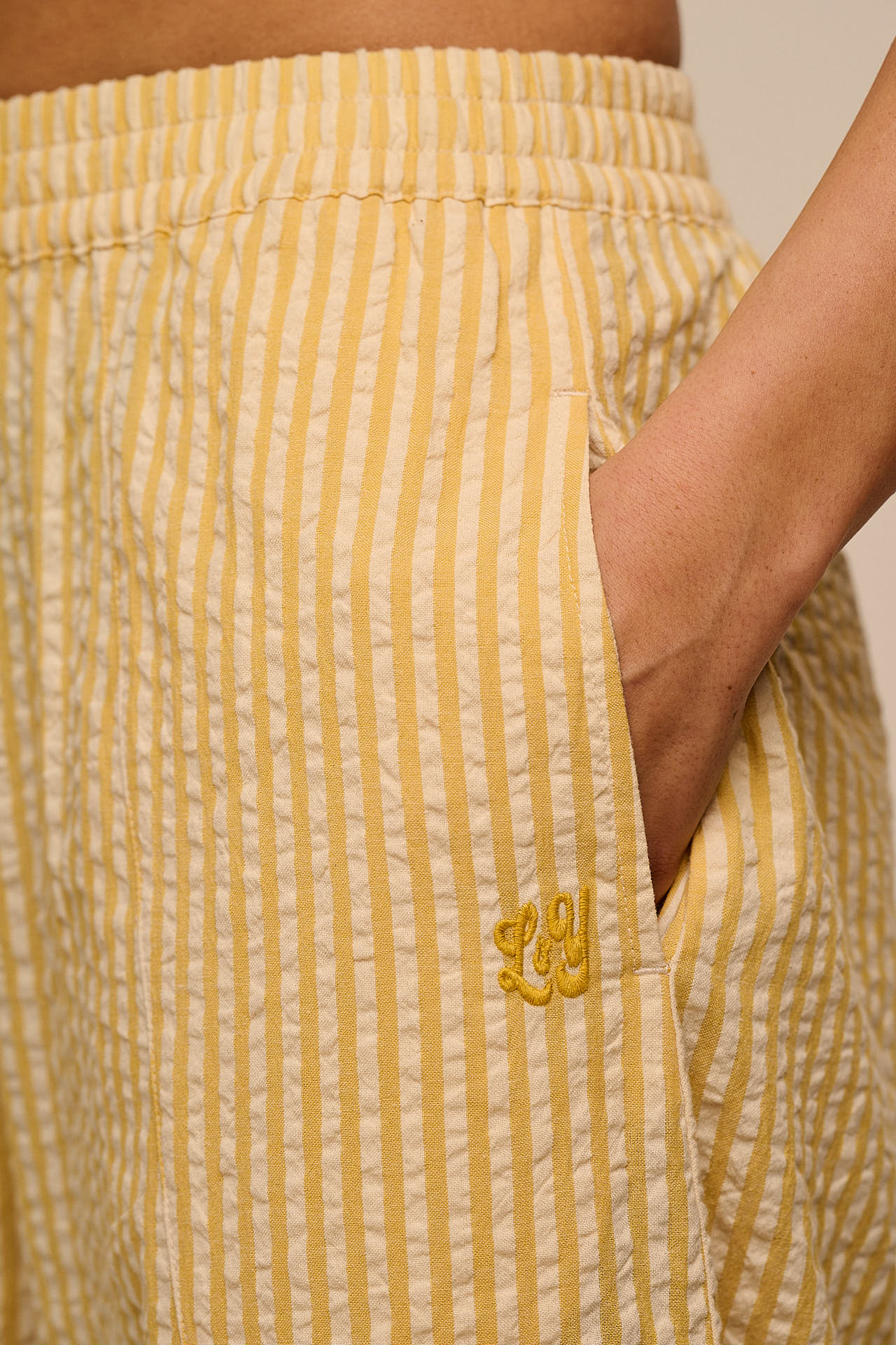 Obregon - Barrel Leg Cotton Trousers in Yellow Stripe