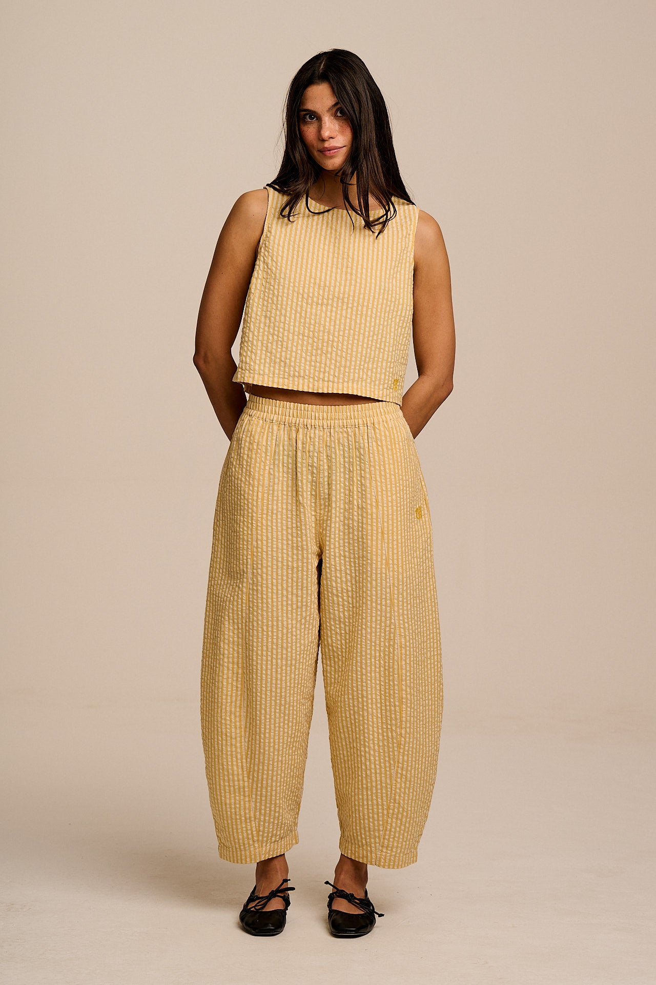 Arden - Cotton Shell Top in Yellow Stripe