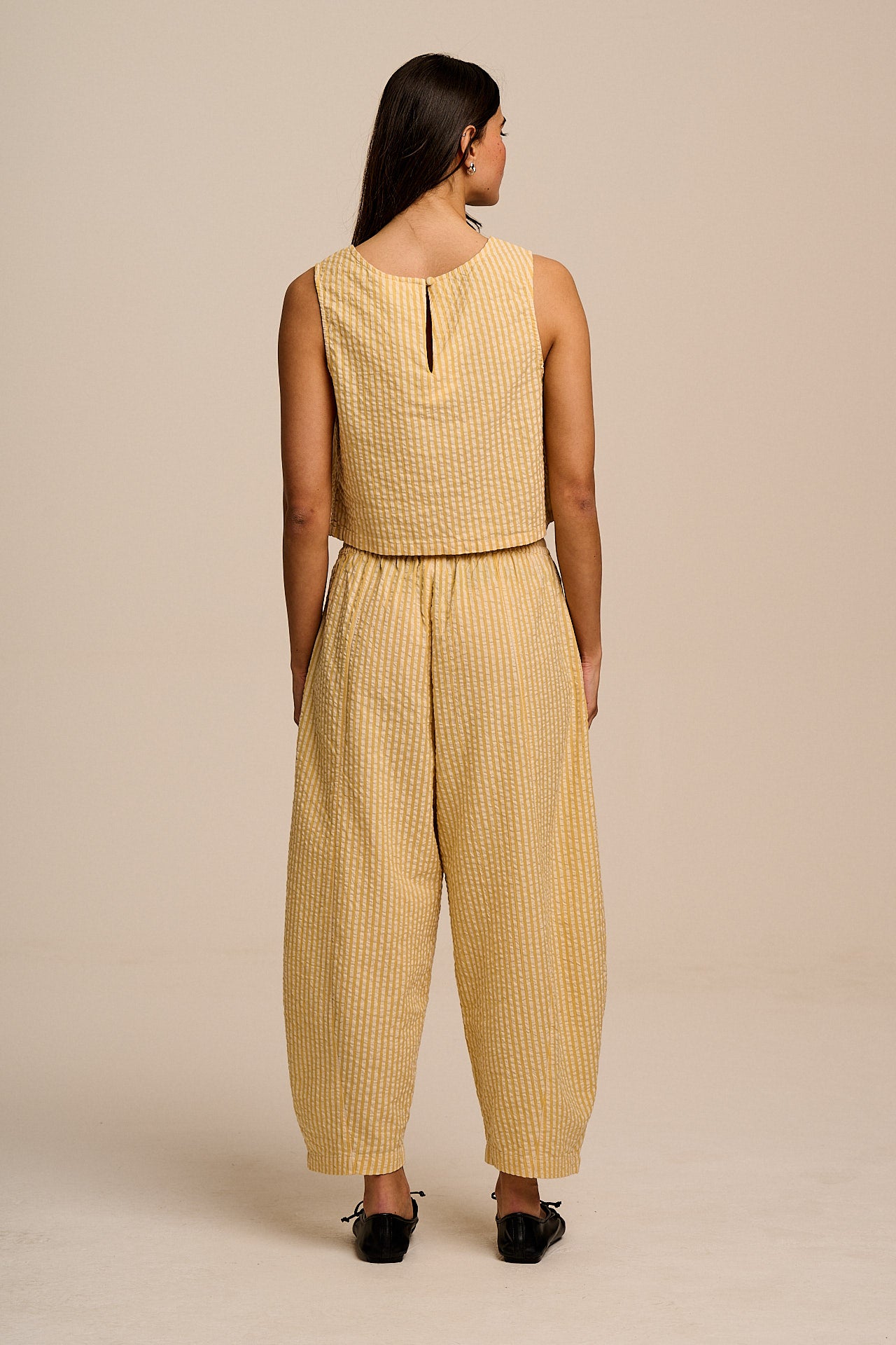 Obregon - Barrel Leg Cotton Trousers in Yellow Stripe