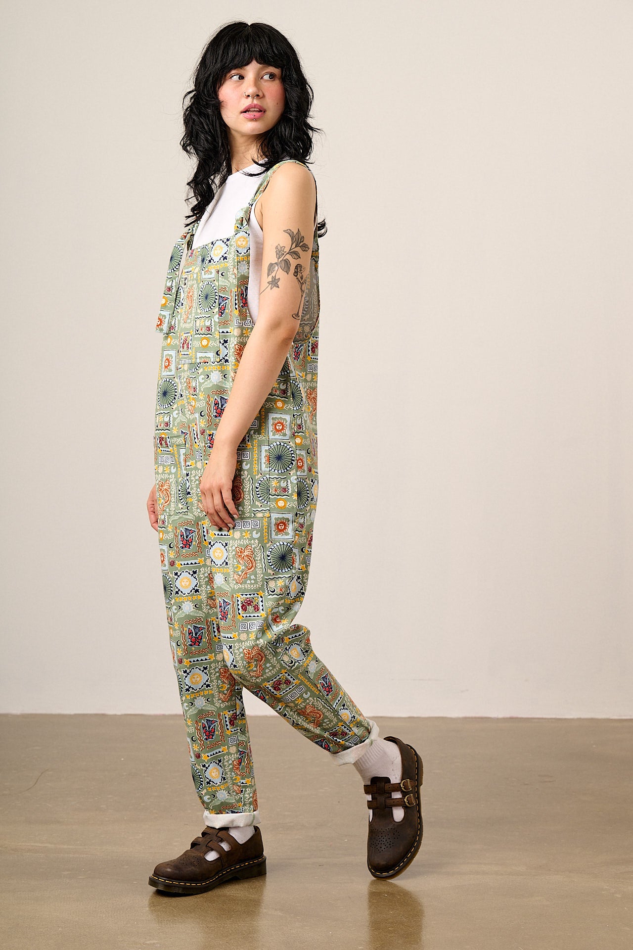 Original - Cotton Dungarees in Green Cosmic Folk