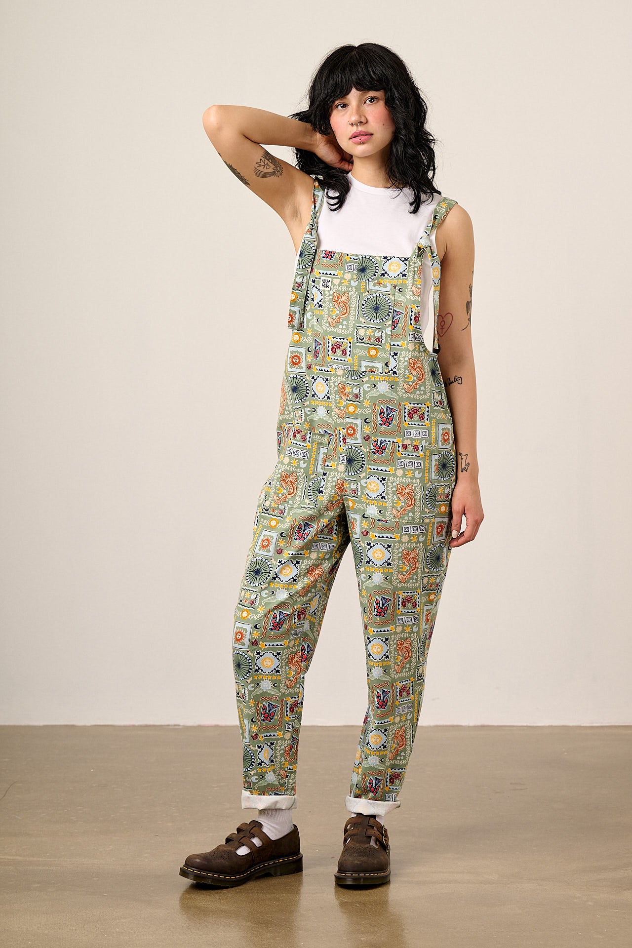 Original - Cotton Dungarees in Green Cosmic Folk