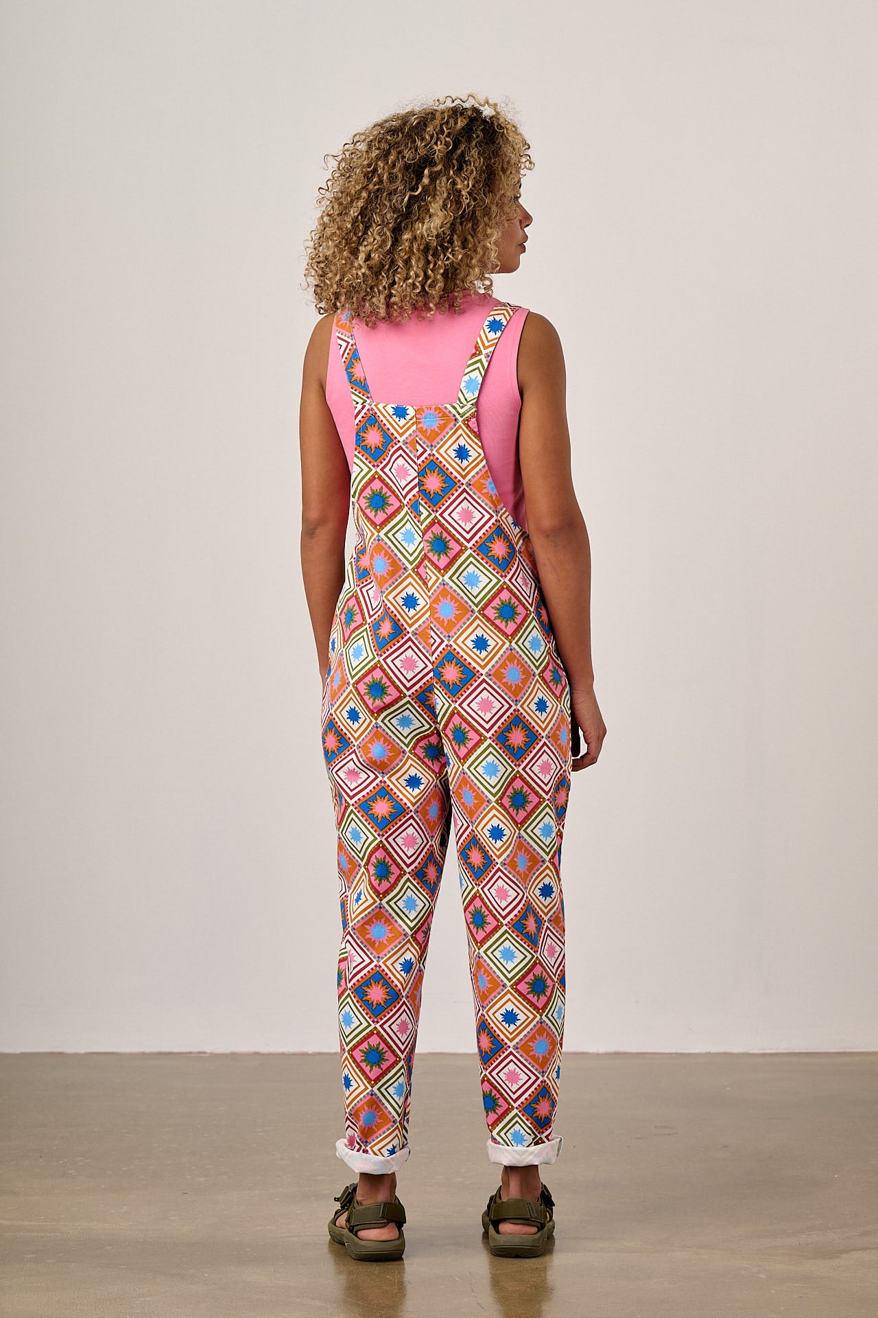 Original - Cotton Dungarees in Pink Celestial Tile Print
