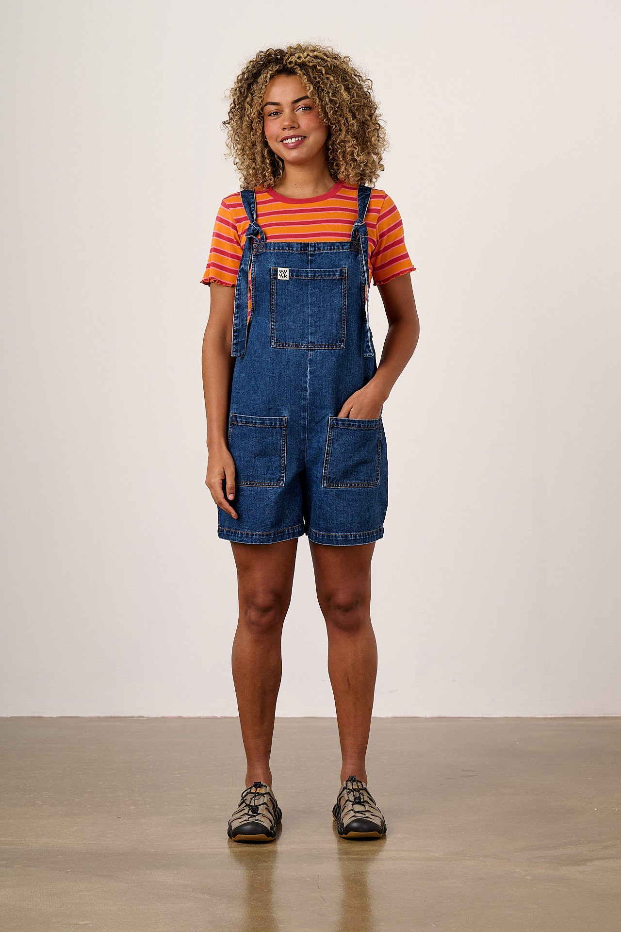 Original Shorts - Cotton Dungaree Shorts in Mid Wash Blue
