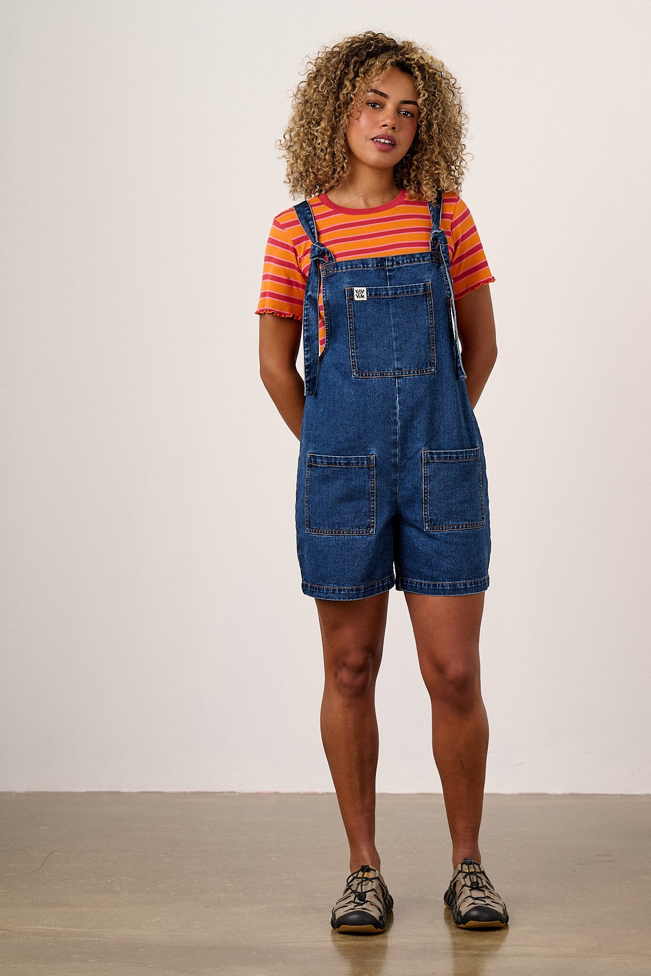 Original Shorts - Cotton Dungaree Shorts in Mid Wash Blue