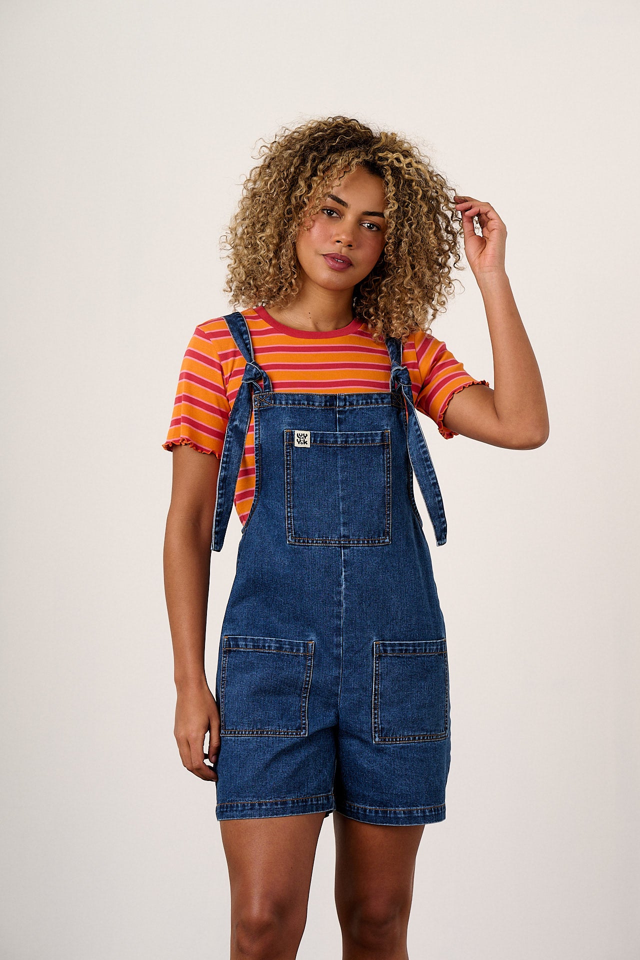 Original Shorts - Cotton Dungaree Shorts in Mid Wash Blue