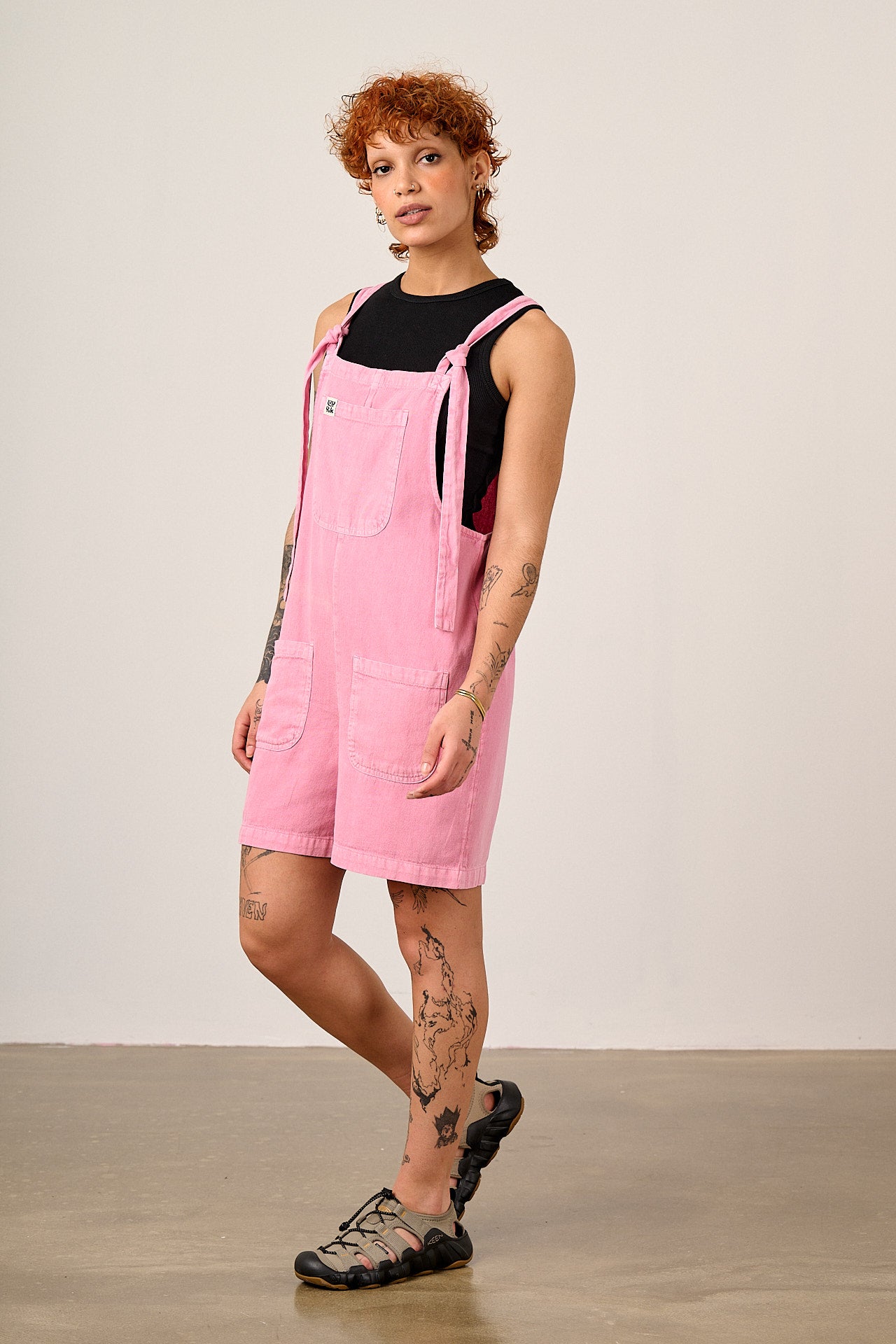 Original Shorts - Cotton Dungaree Shorts in Light Pink