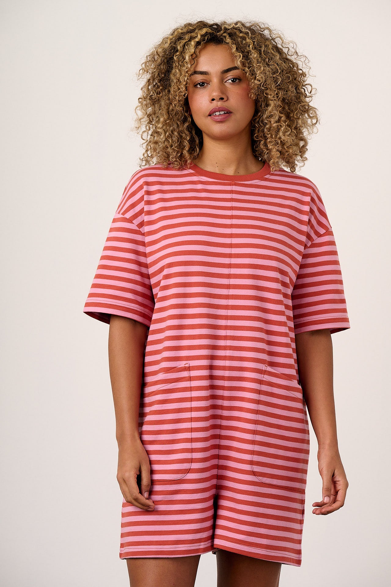 Pedro - Cotton Jersey Playsuit in Pink Stripe