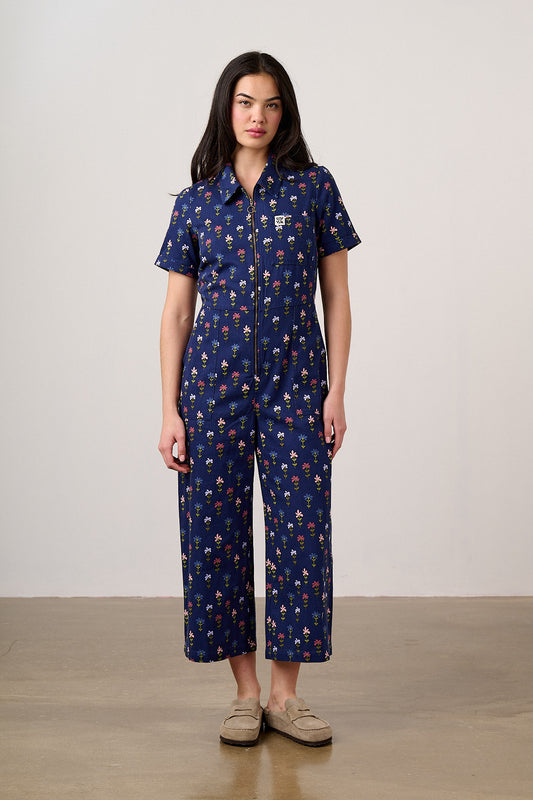 Ragan - Cotton Jumpsuit in Navy Tulips