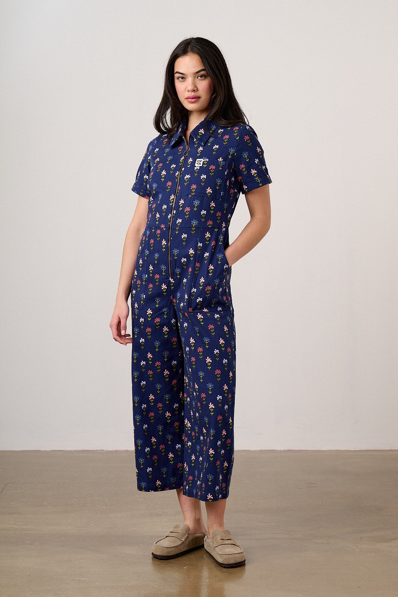 Ragan - Cotton Jumpsuit in Navy Tulips