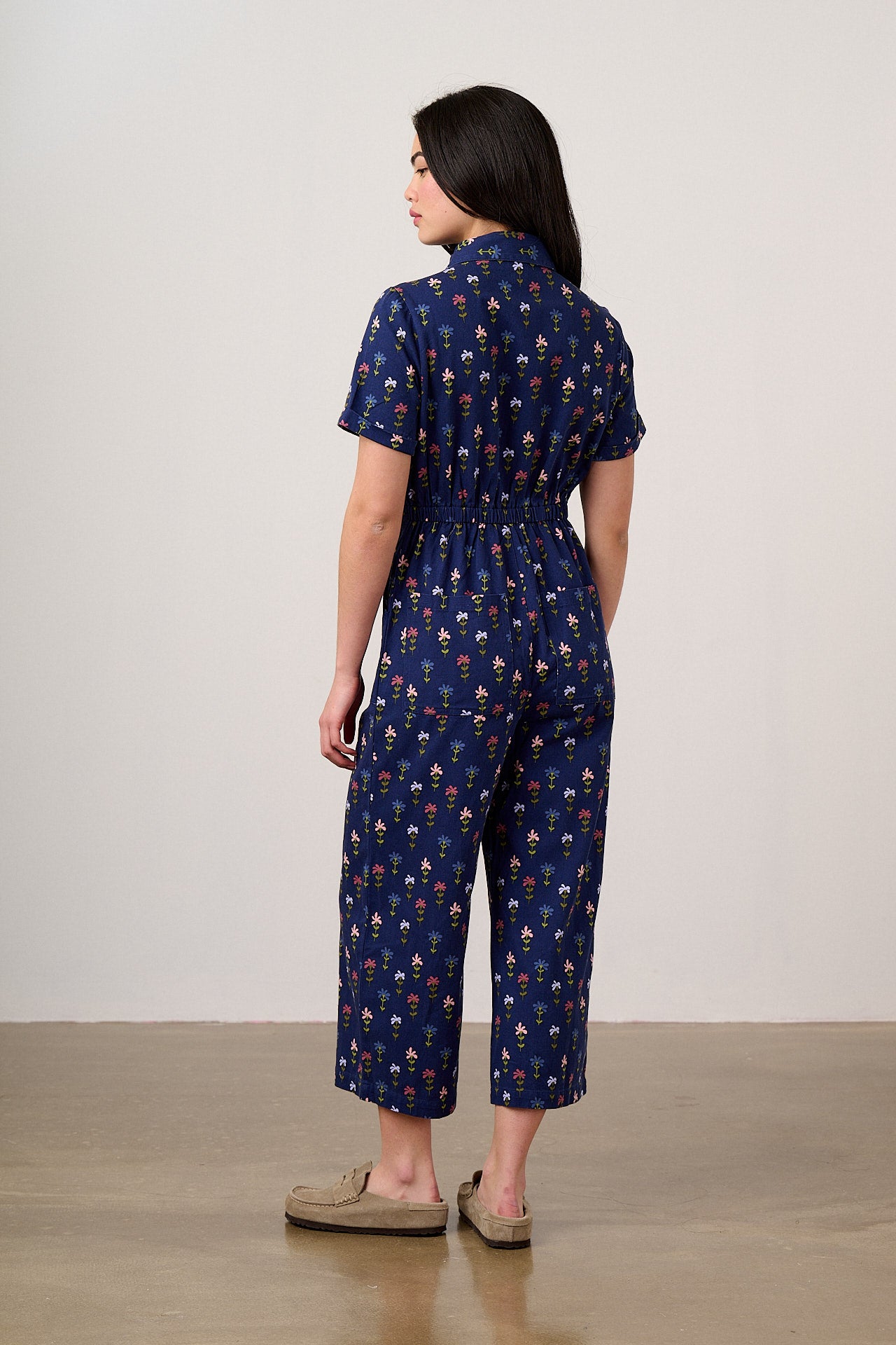Ragan - Cotton Jumpsuit in Navy Tulips