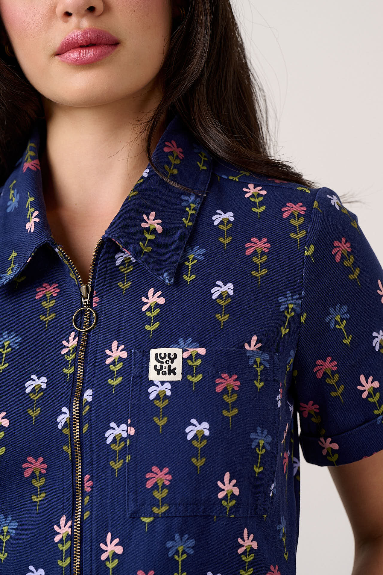 Ragan - Cotton Jumpsuit in Navy Tulips