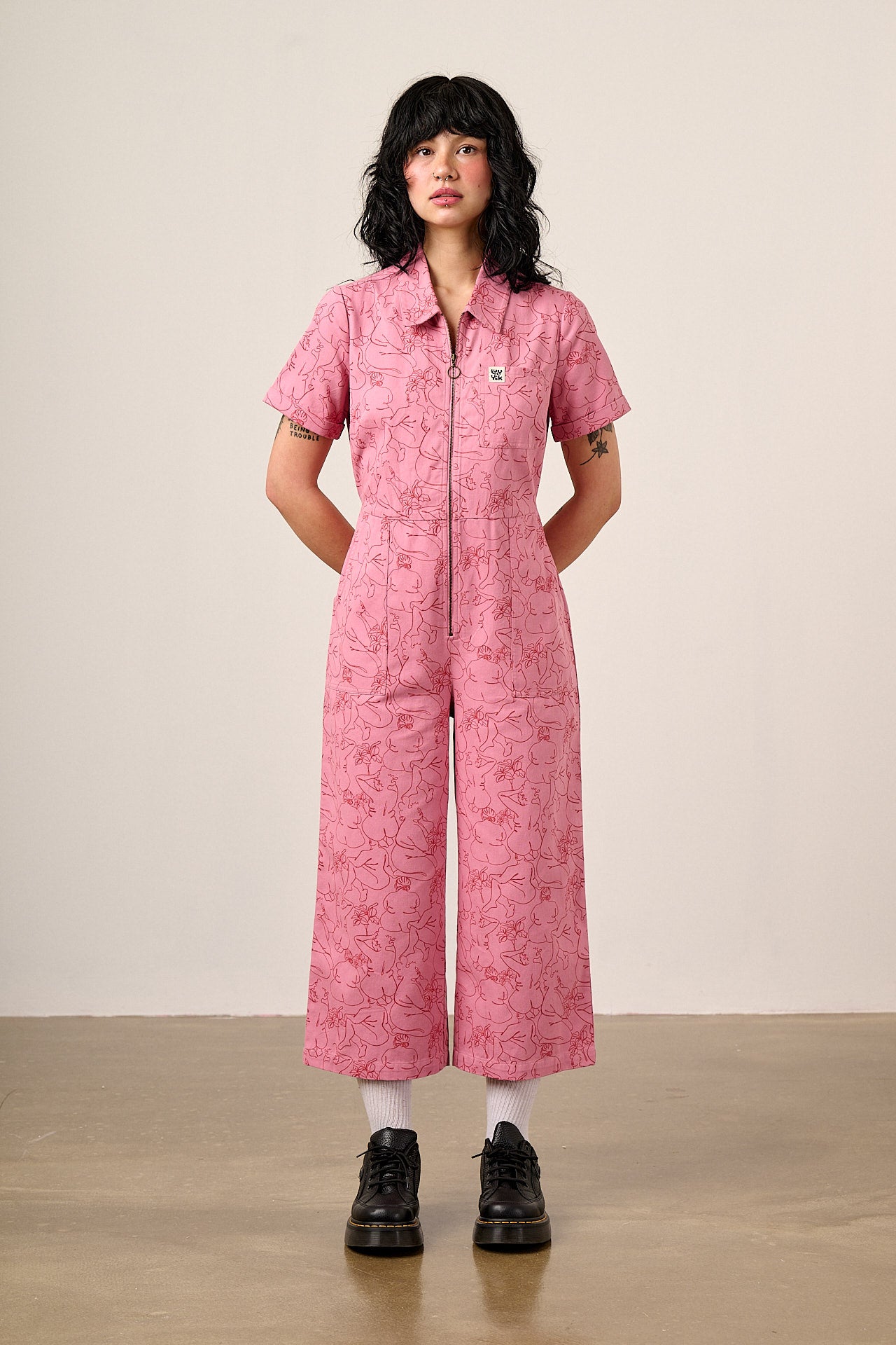 Ragan - Cotton Jumpsuit in Pink Bodies Print