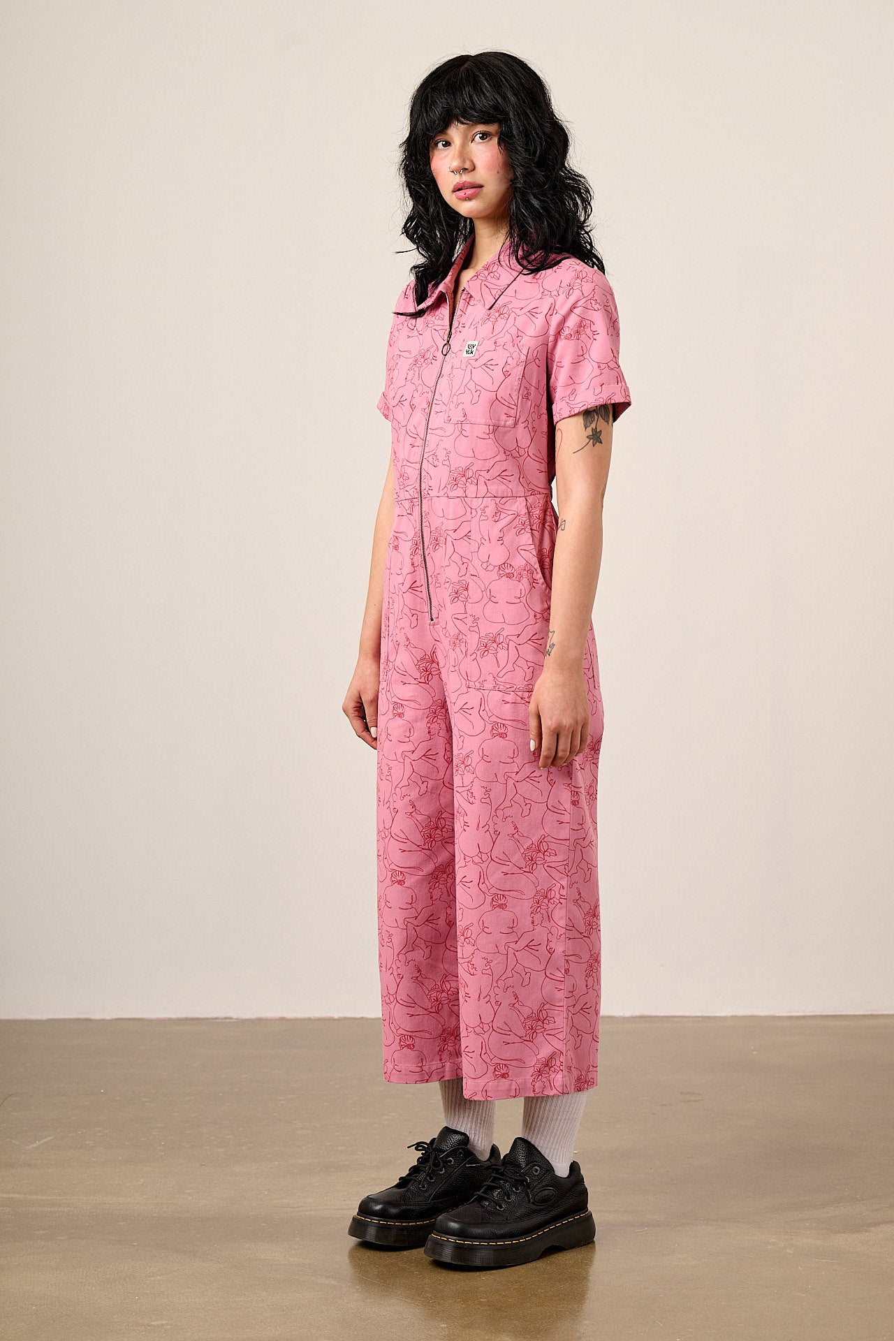 Ragan - Cotton Jumpsuit in Pink Bodies Print