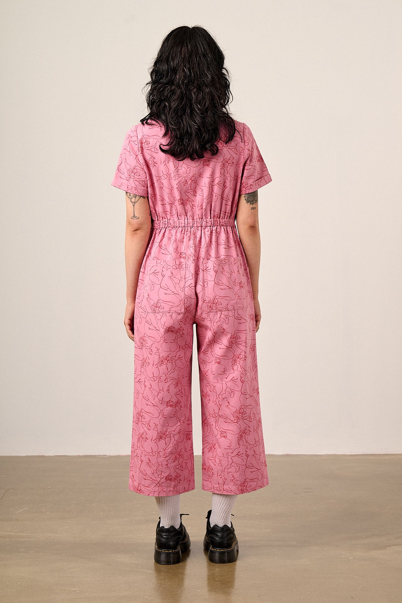 Ragan - Cotton Jumpsuit in Pink Bodies Print