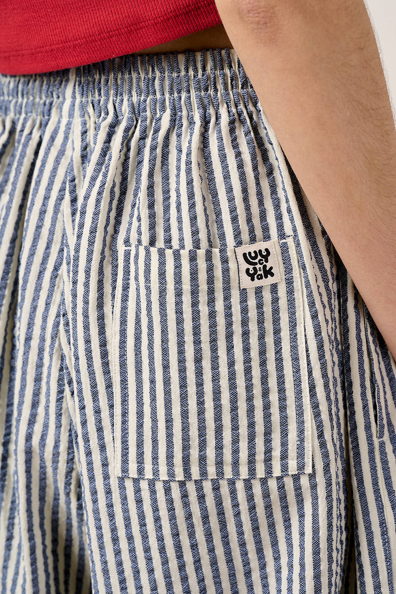 Renata - Cuffed Cotton Balloon Leg Trousers in Blue & White Stripe